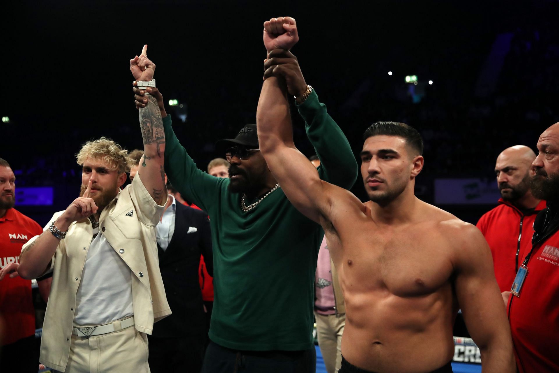 (L-R( Jake Paul and Tommy Fury face off at Artur Beterbiev v Anthony Yarde