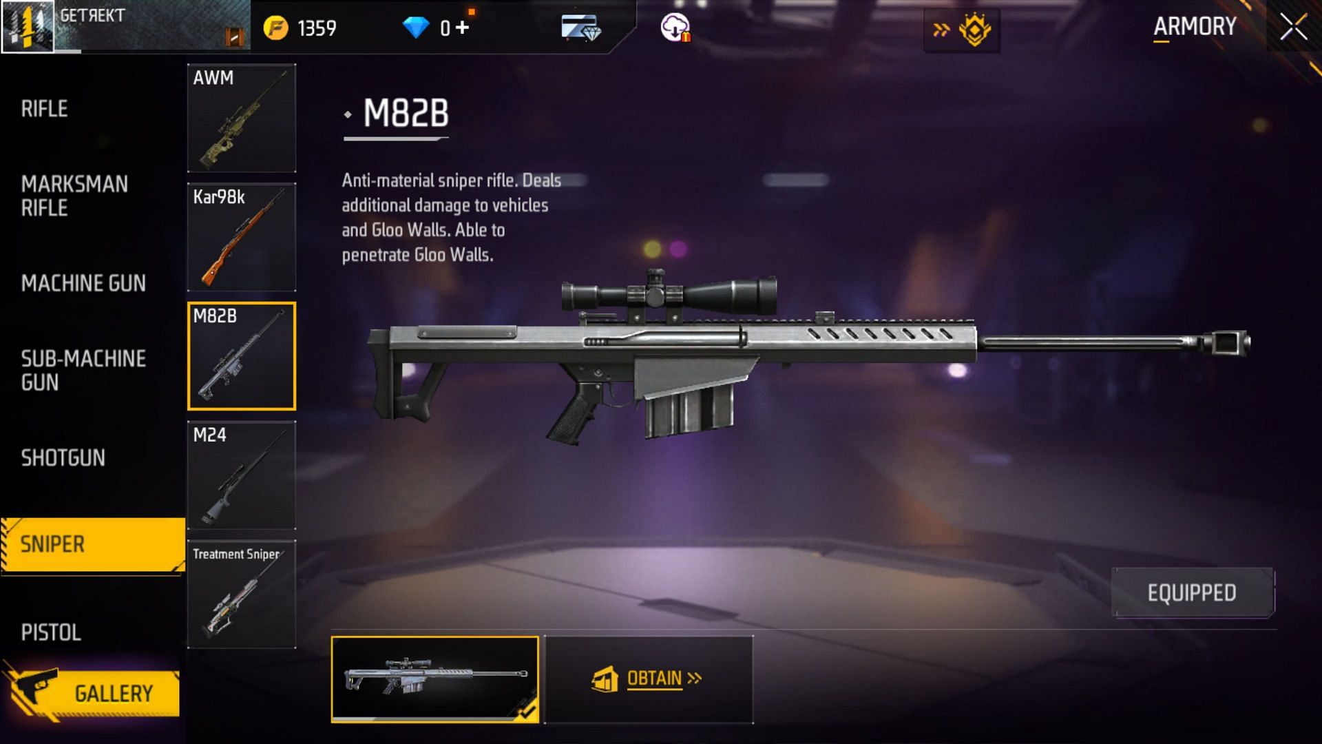 गेम के अंदर M82B (Image via Garena)