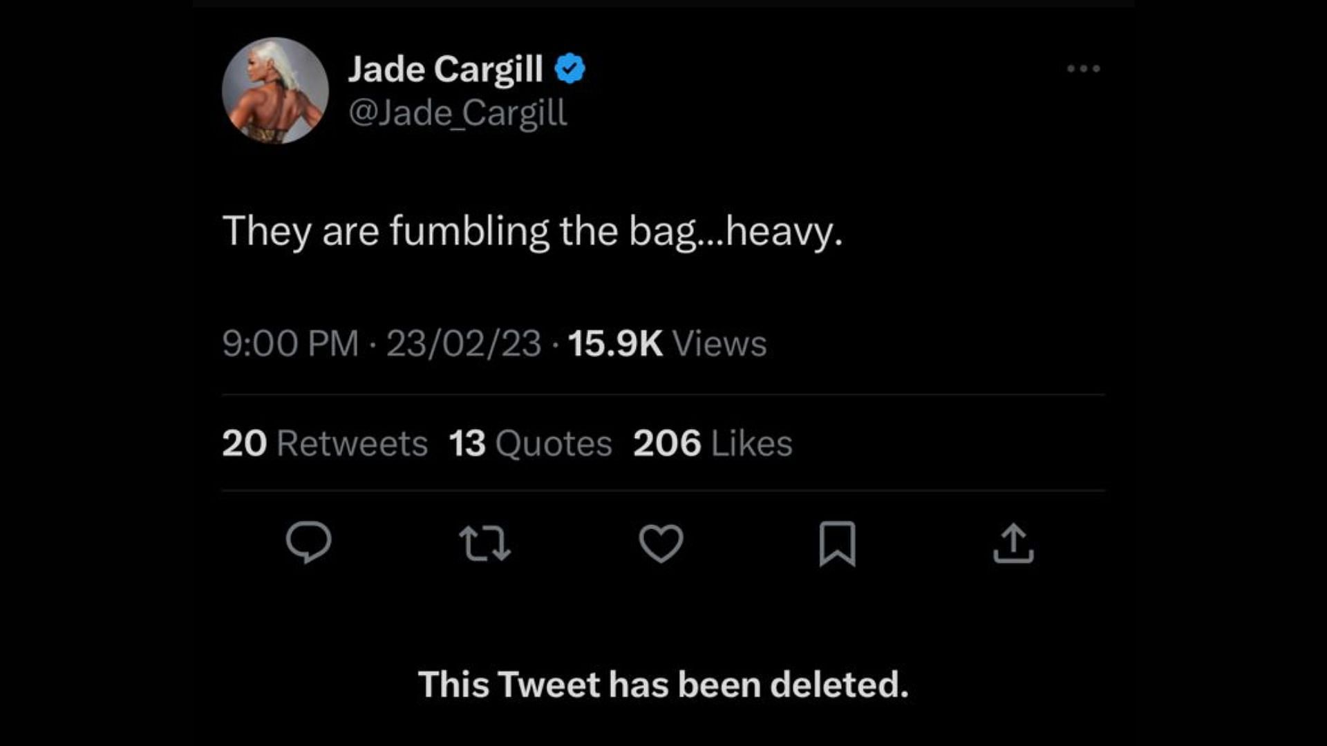 Jade Cargill has now deleted the tweet.