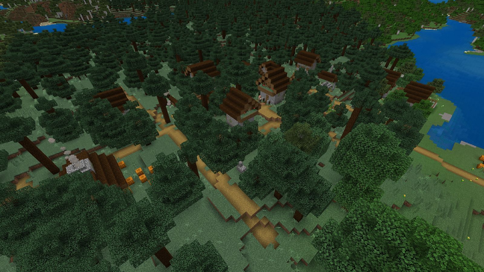 Players who love quick access to good items should adore this seed&#039;s nearby village (Image via Mojang)