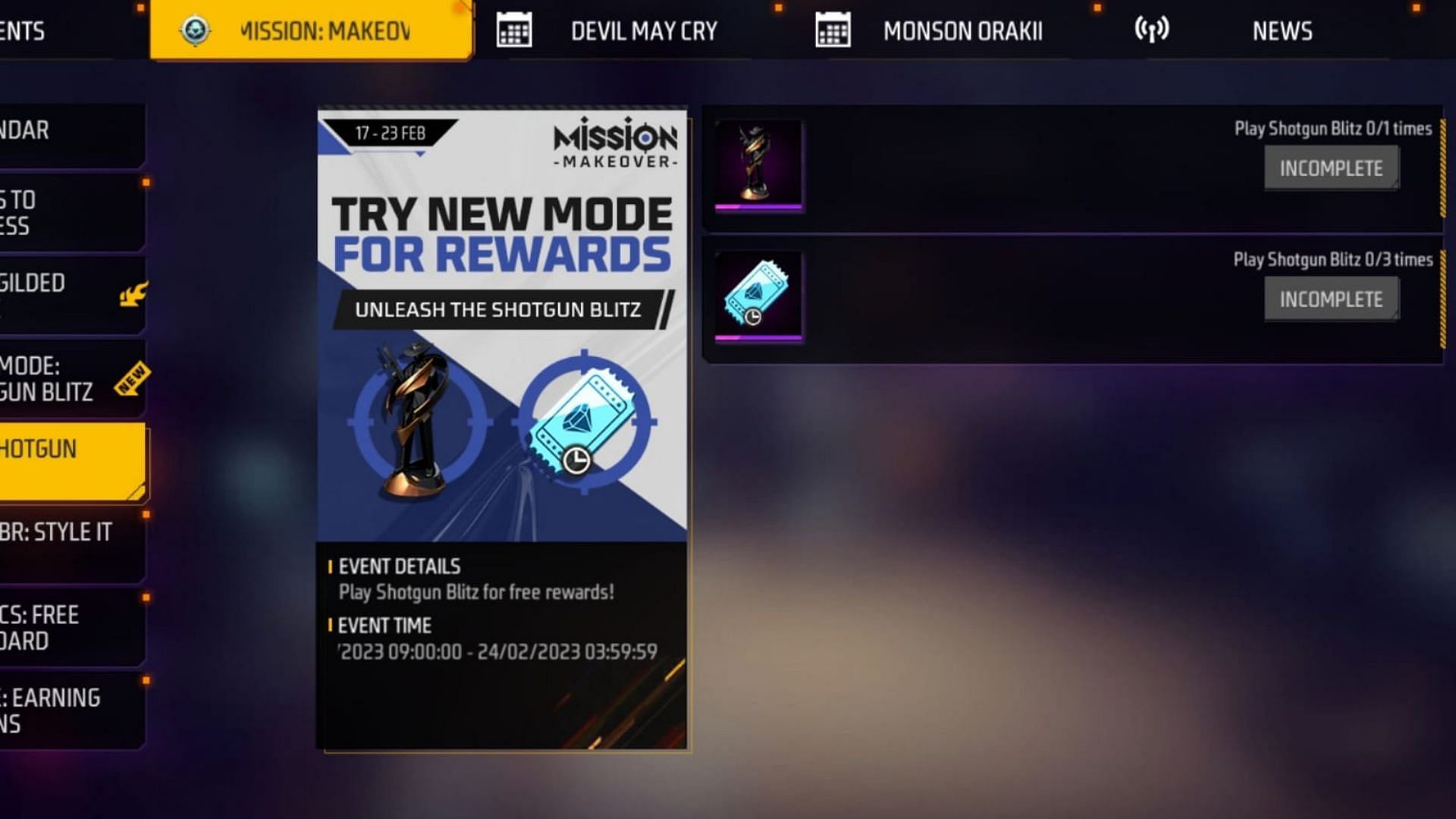 Earn the following rewards by playing Shotgun Blitz (Image via Garena)