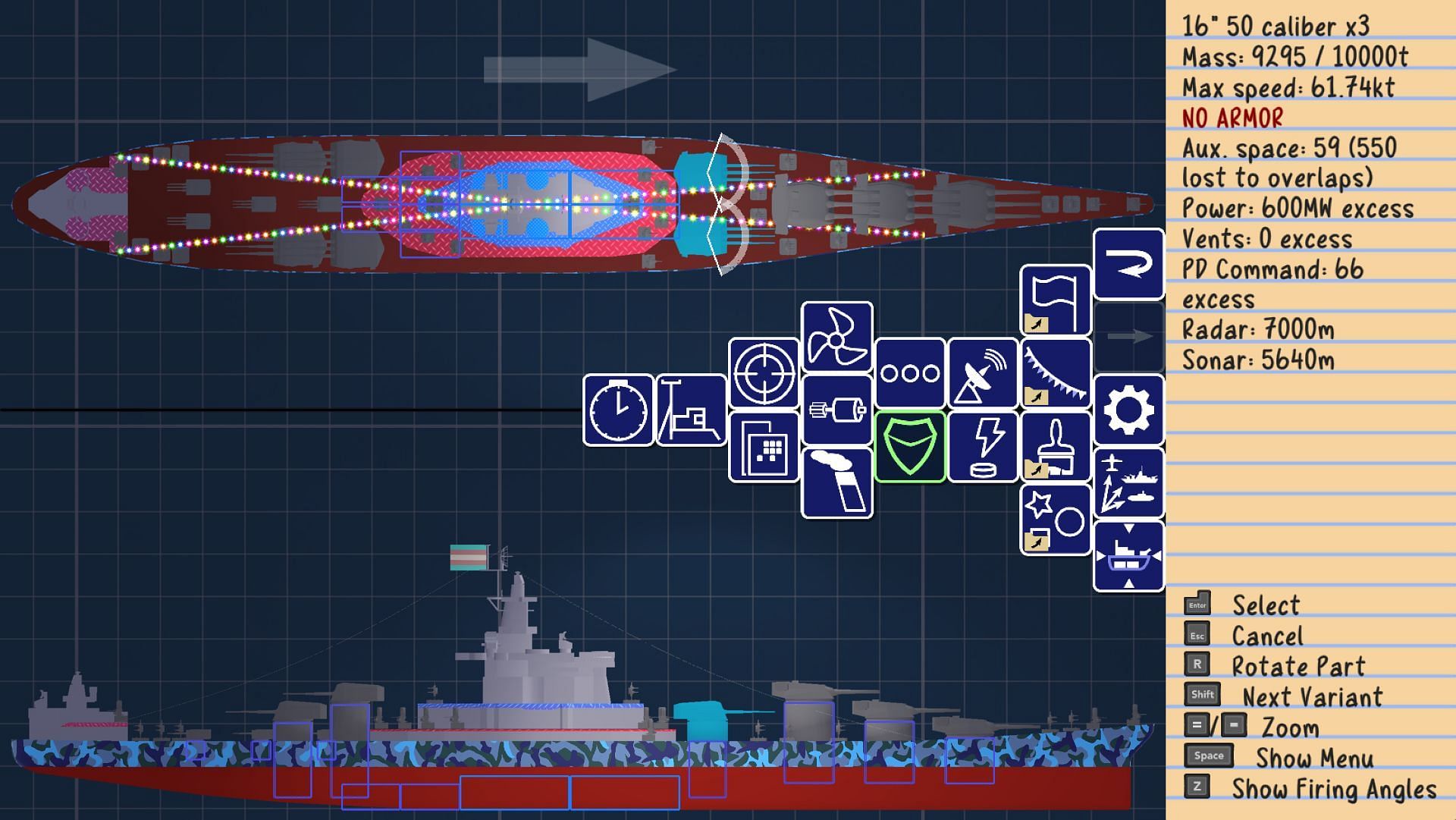 The ship customization screen (Image via TMA Games)
