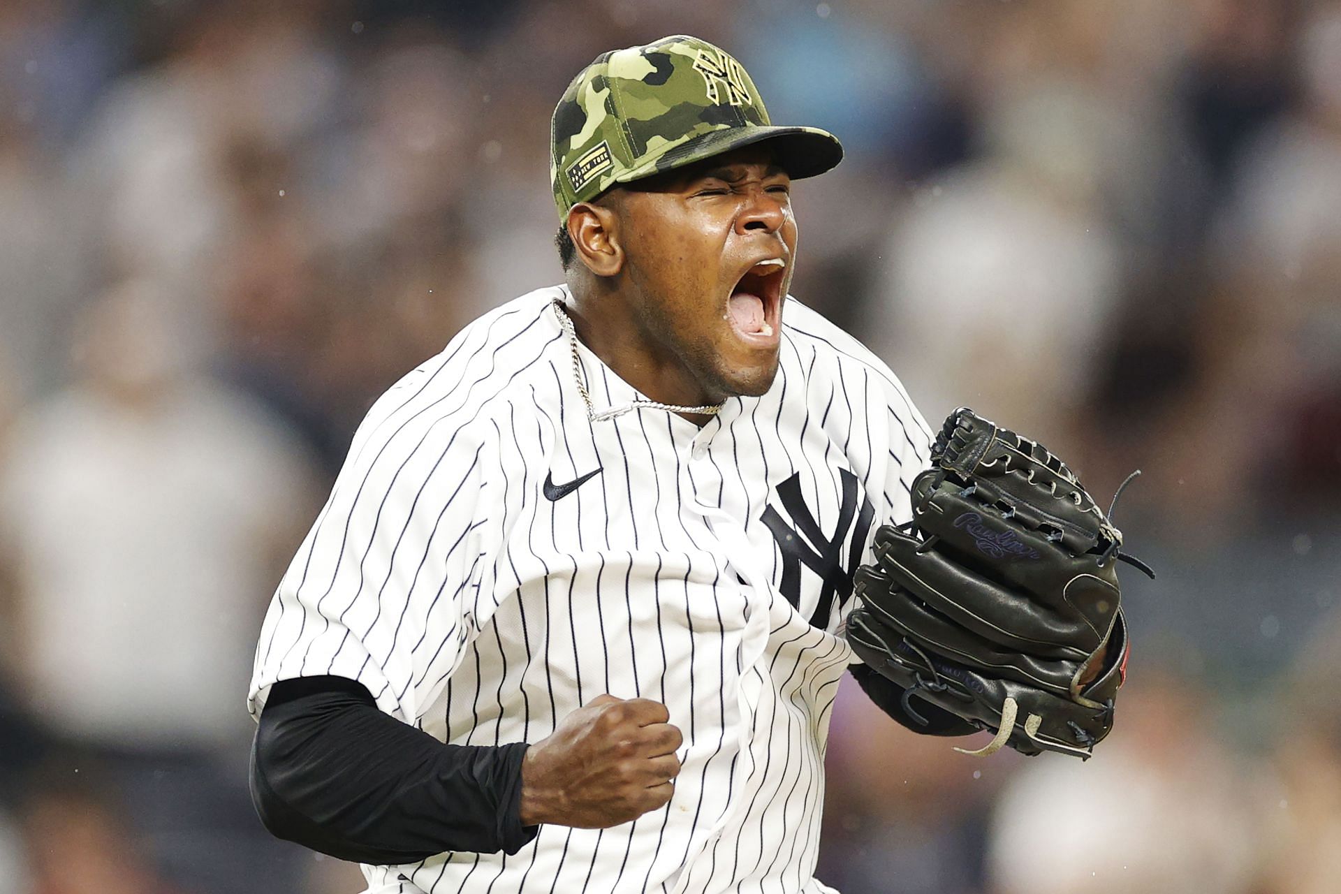 Luis Severino of the New York Yankees reacts after pitching against the Chicago White Sox at Yankee Stadium