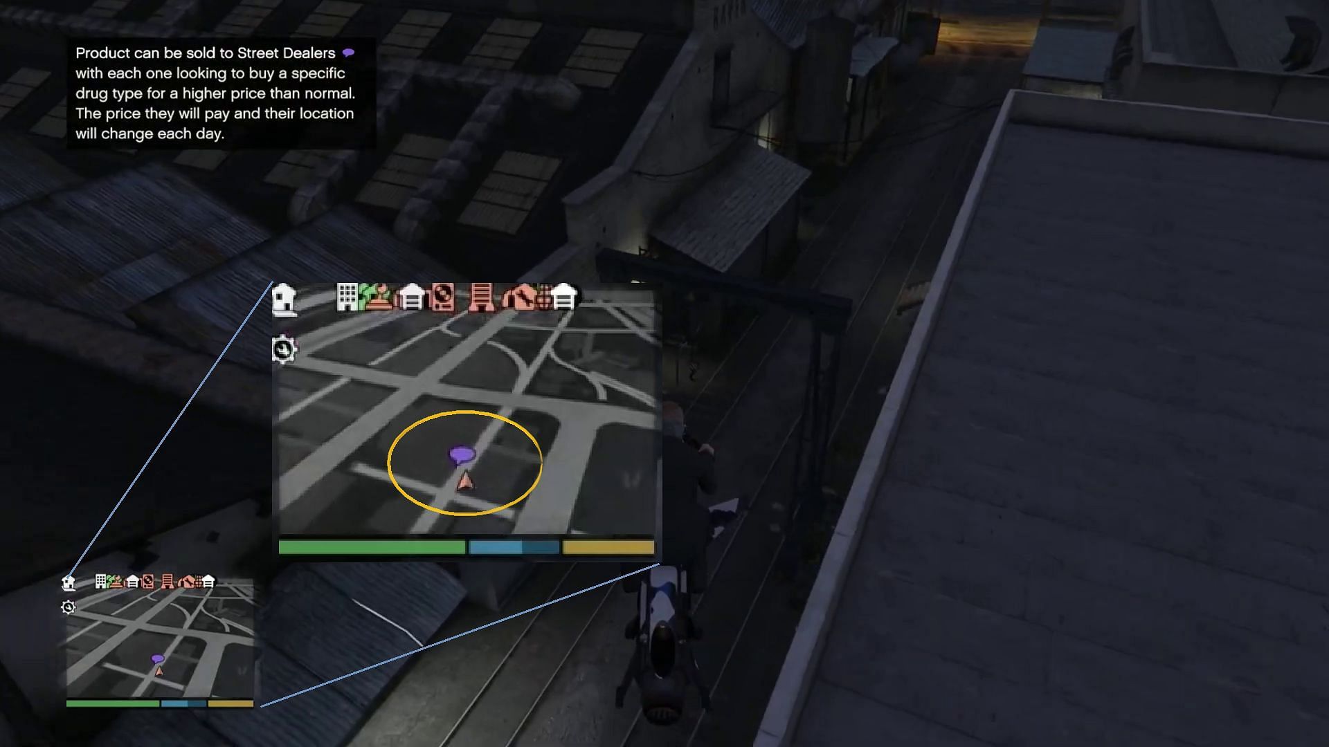 Purple chat bubble icon on the map (Image via TGG/YouTube)