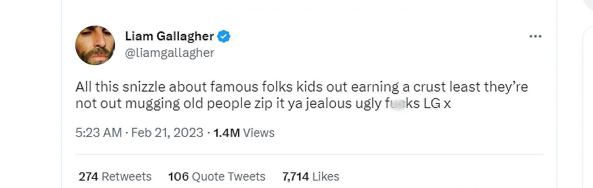 Liam Gallagher nepotism tweet (Image via Twitter/Liam Gallagher)