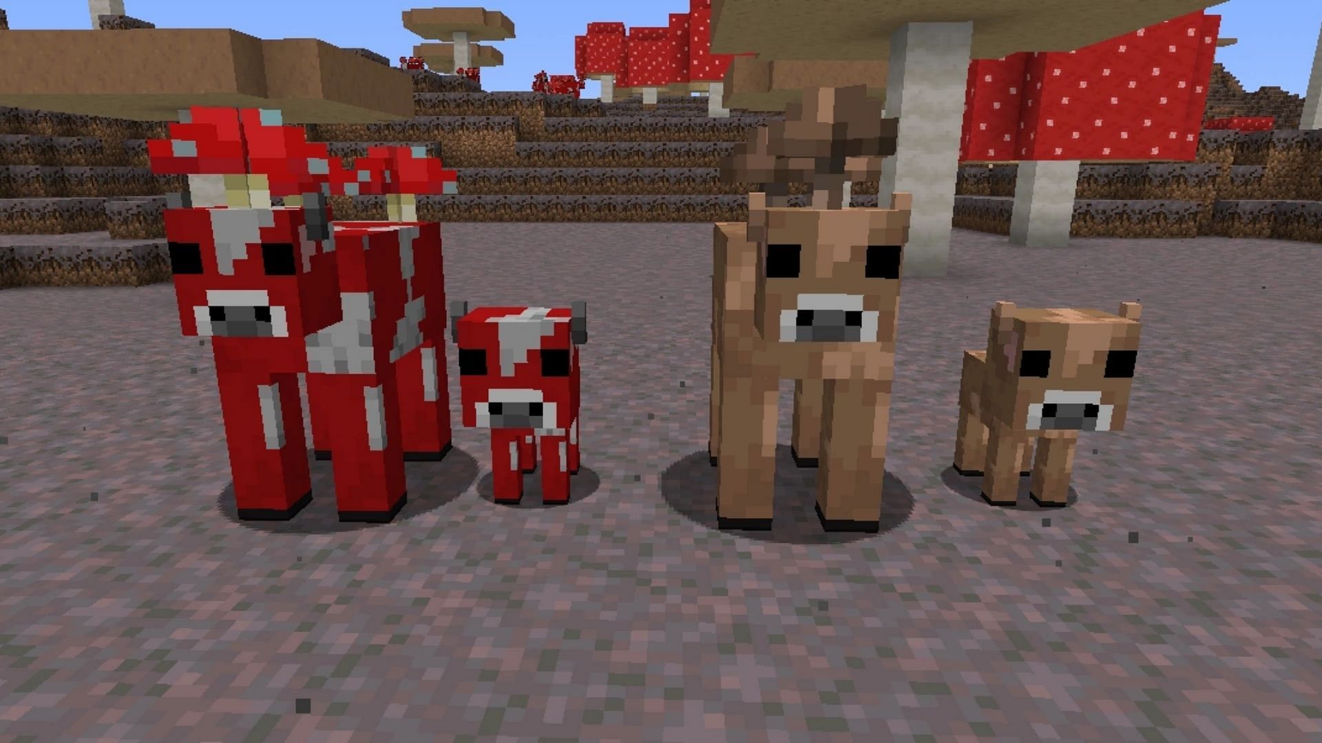 Red mooshrooms turn into brown, and vice versa whenever they are struck by lightning in Minecraft (Image via Mojang)