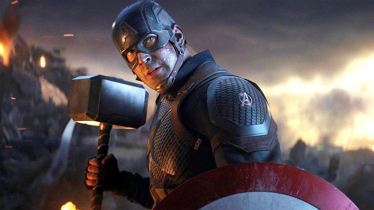 Captain America wields Thor&#039;s enchanted hammer against Thanos (Image via Marvel Studios)