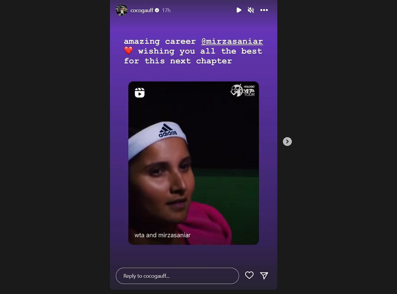 Coco Gauff pays tribute to Sania Mirza (via Instagram).