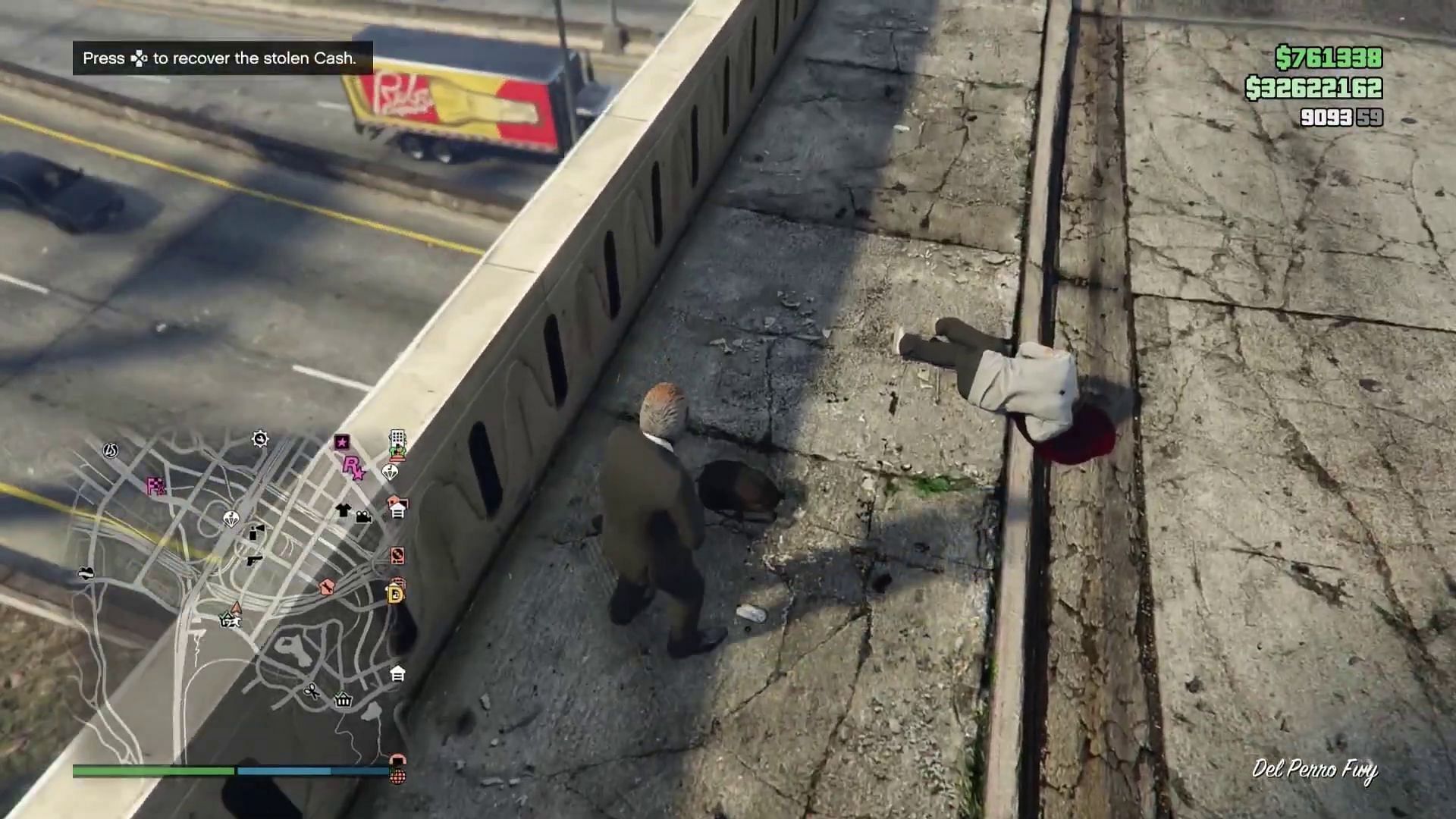 After killing the NPC, the stolen cash should be visible lying on the ground. (Image via TGG/YouTube)