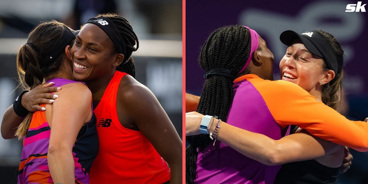 Coco Gauff celebrates doubles partner Jessica Pegula