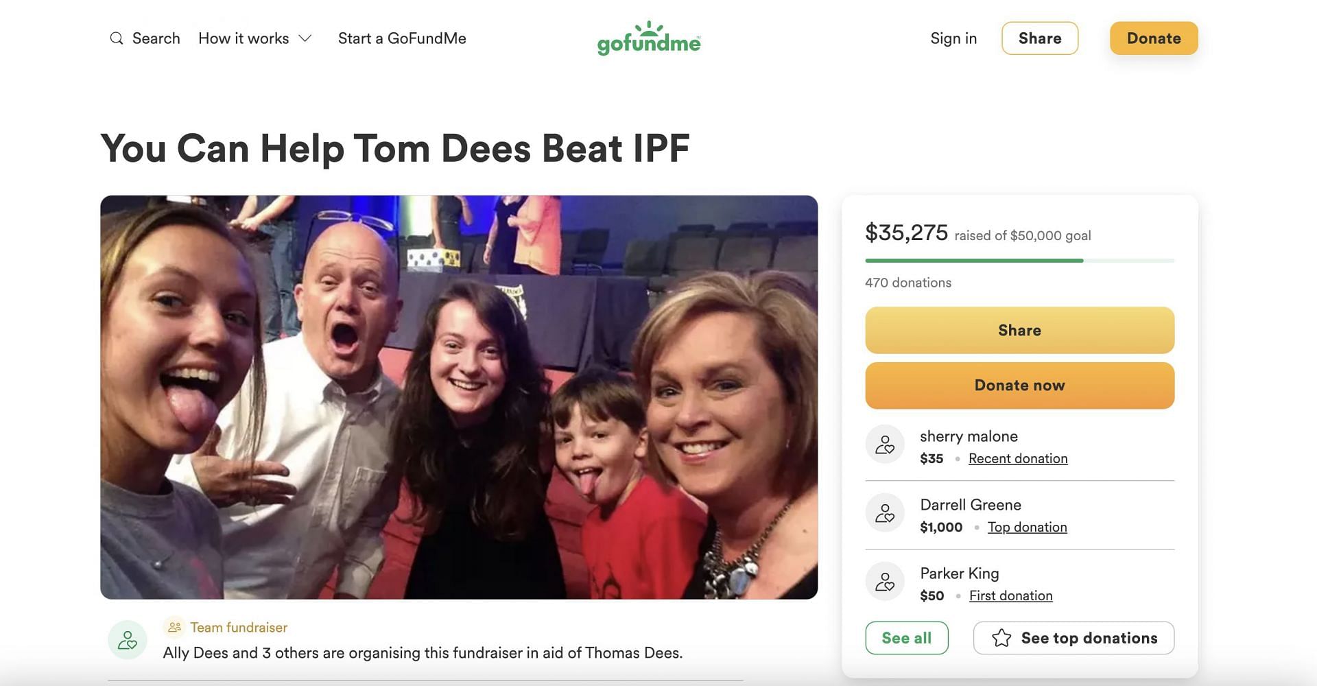 Tom&#039;s family created a GoFundMe page for him as he was hospitalised and the family needed some financial help. (Image via GoFundMe)