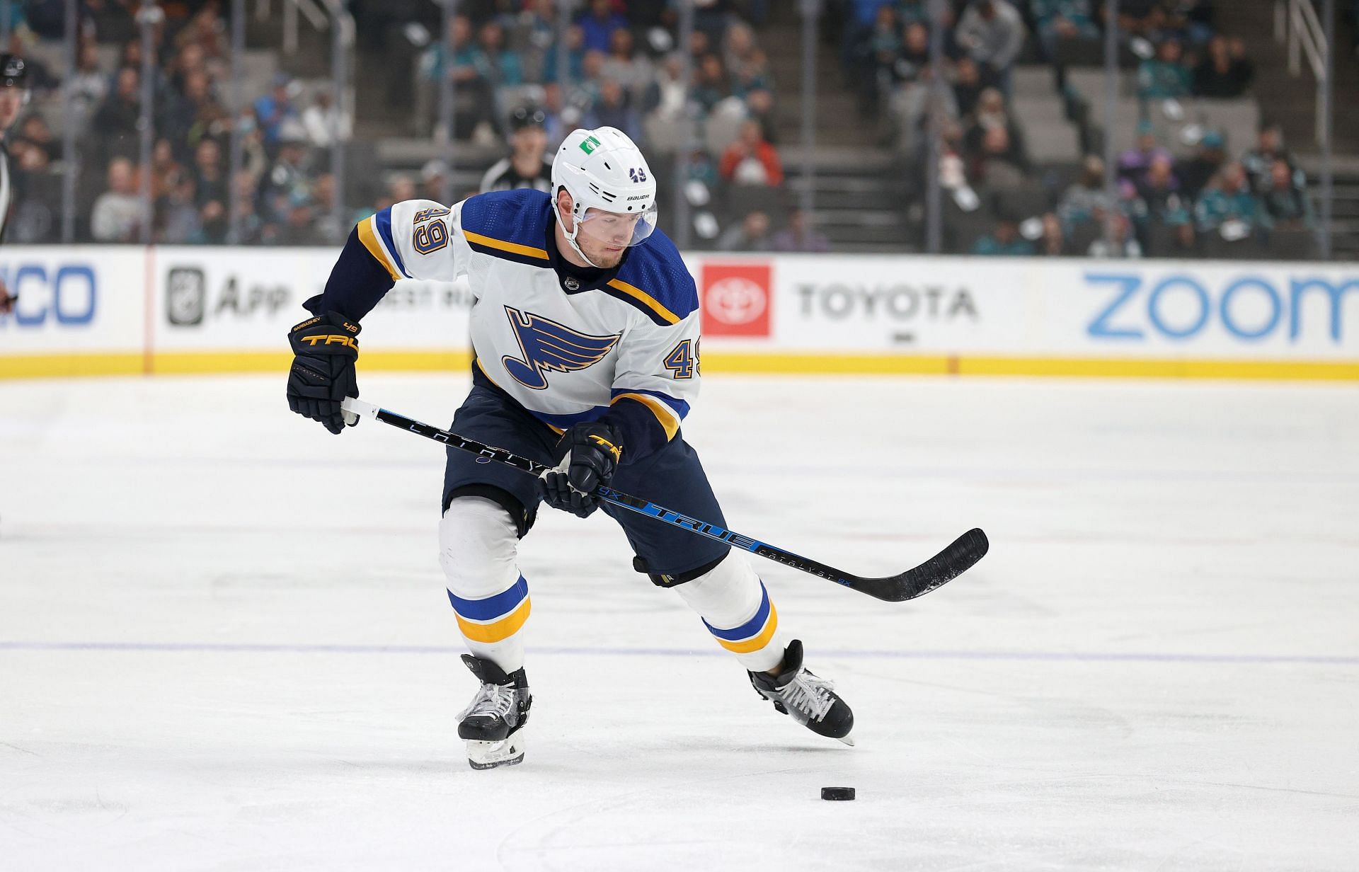 St. Louis Blues - Ivan Barbashev and a fan.