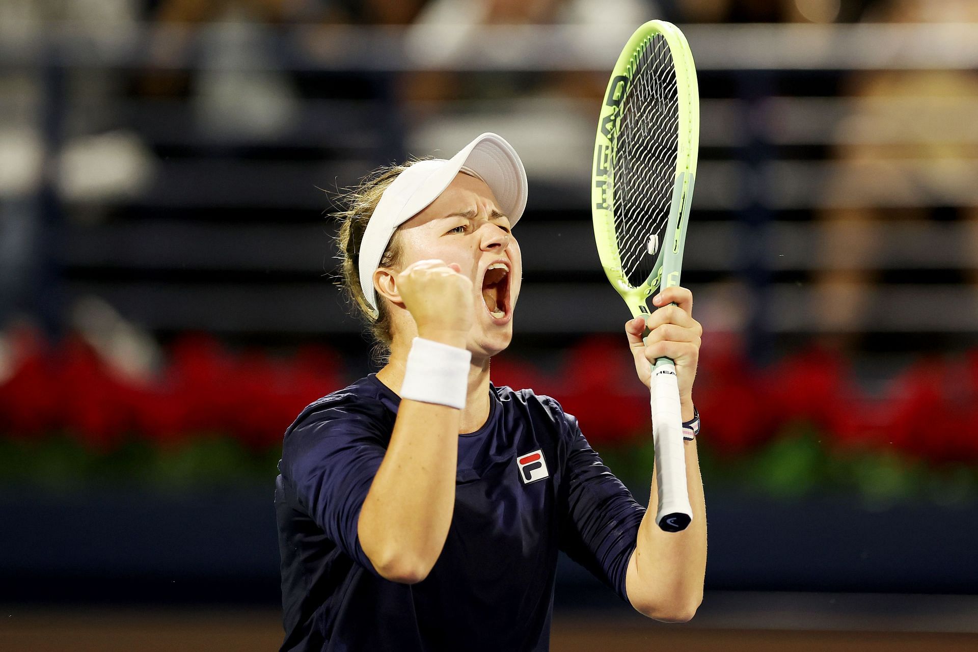 Barbora Krejcikova celebrates her win over Iga Swiatek