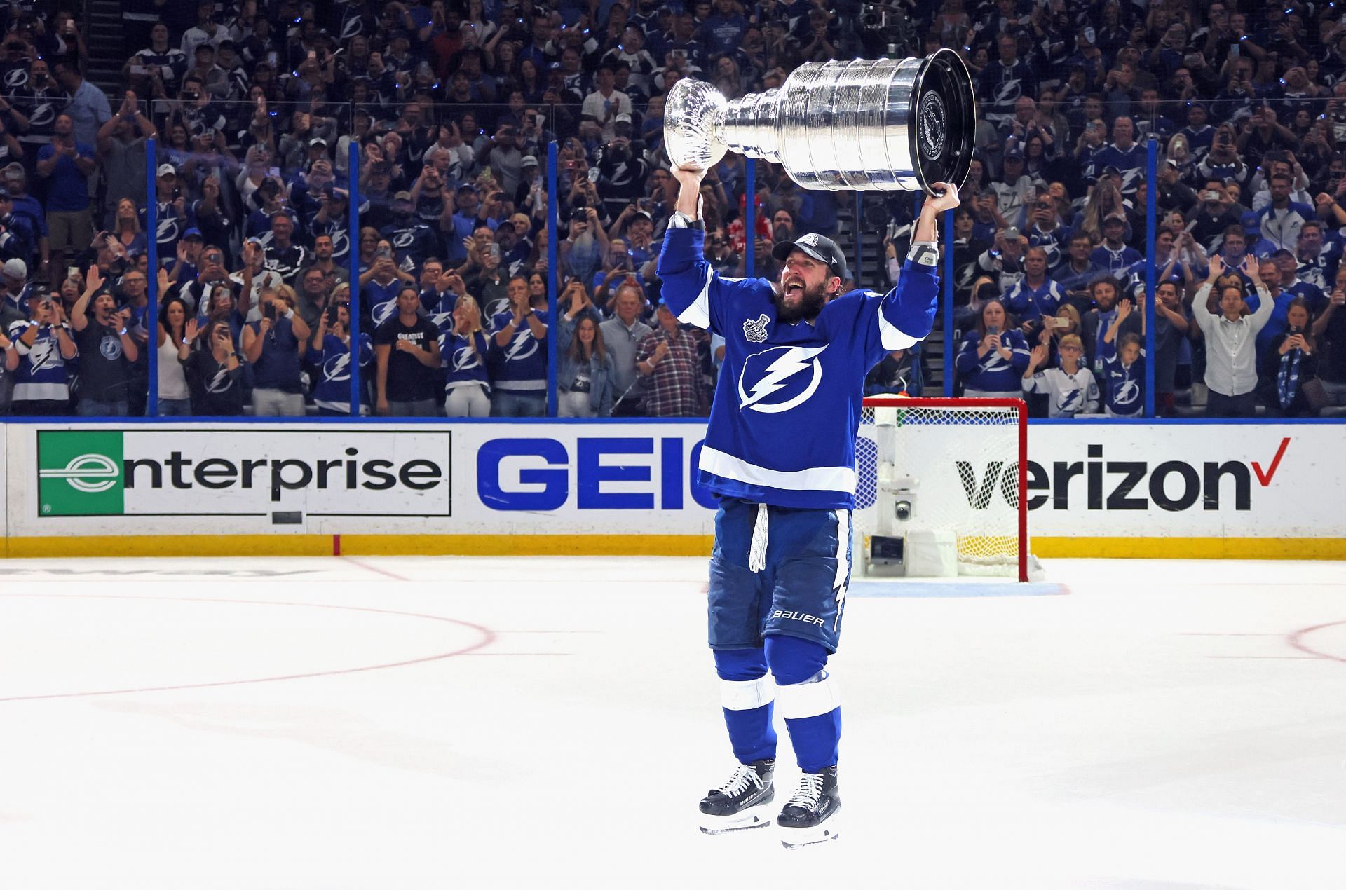 Nikita Kucherov celebrates after winning the 2021 NHL Stanley Cup (Photo by Bruce Bennett/Getty Images