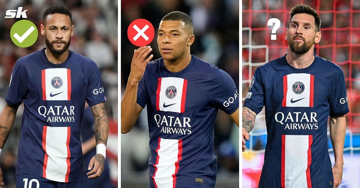 Neymar (left), Kylian Mbappe (center) and Lionel Messi (right)
