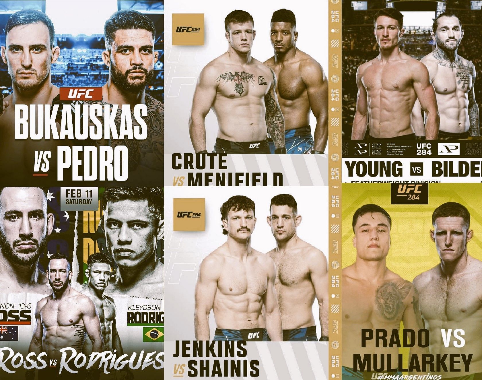 UFC 284 undercard fights [L-R Clockwise images via @iridiumsportsagency, @jimmycruteufc, @joshculibao, @ap.sportsmgmt, @shannonrossmma, @pharjack & @franciscoprado.mma on Instagram]