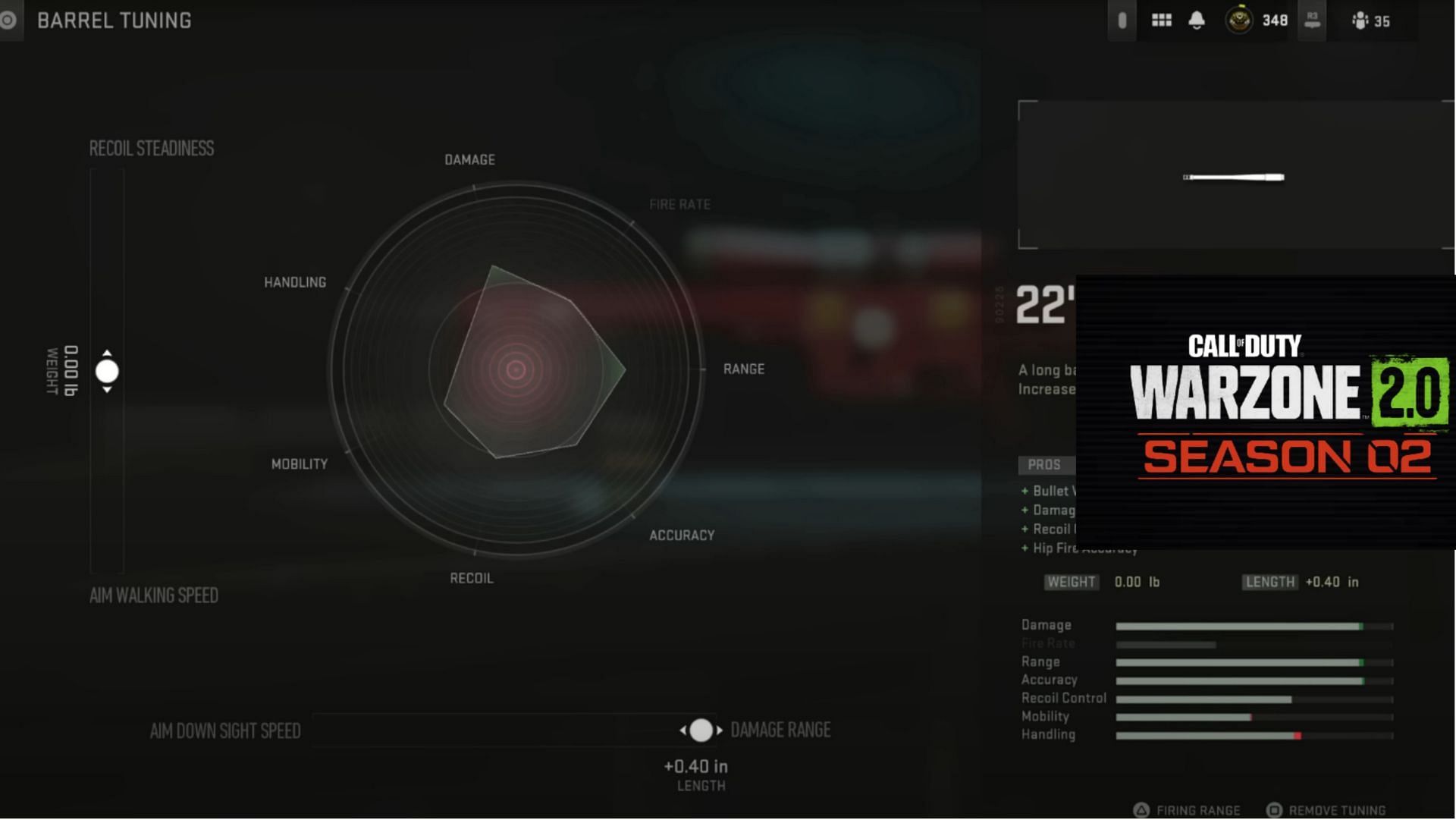 Barrel tuning in Warzone 2 (Image via Activision and YouTube/FaZe Booya)