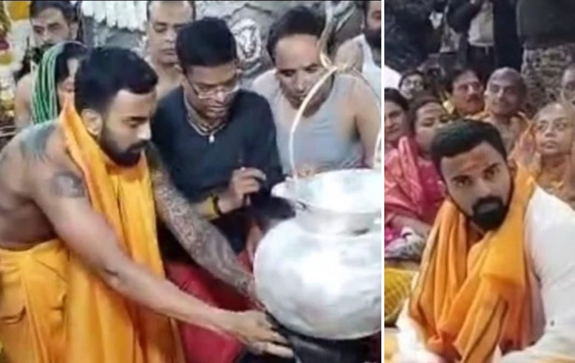 KL Rahul offered prayers at the Shree Mahakaleshwar temple in Ujjain. (Pics: Twitter)