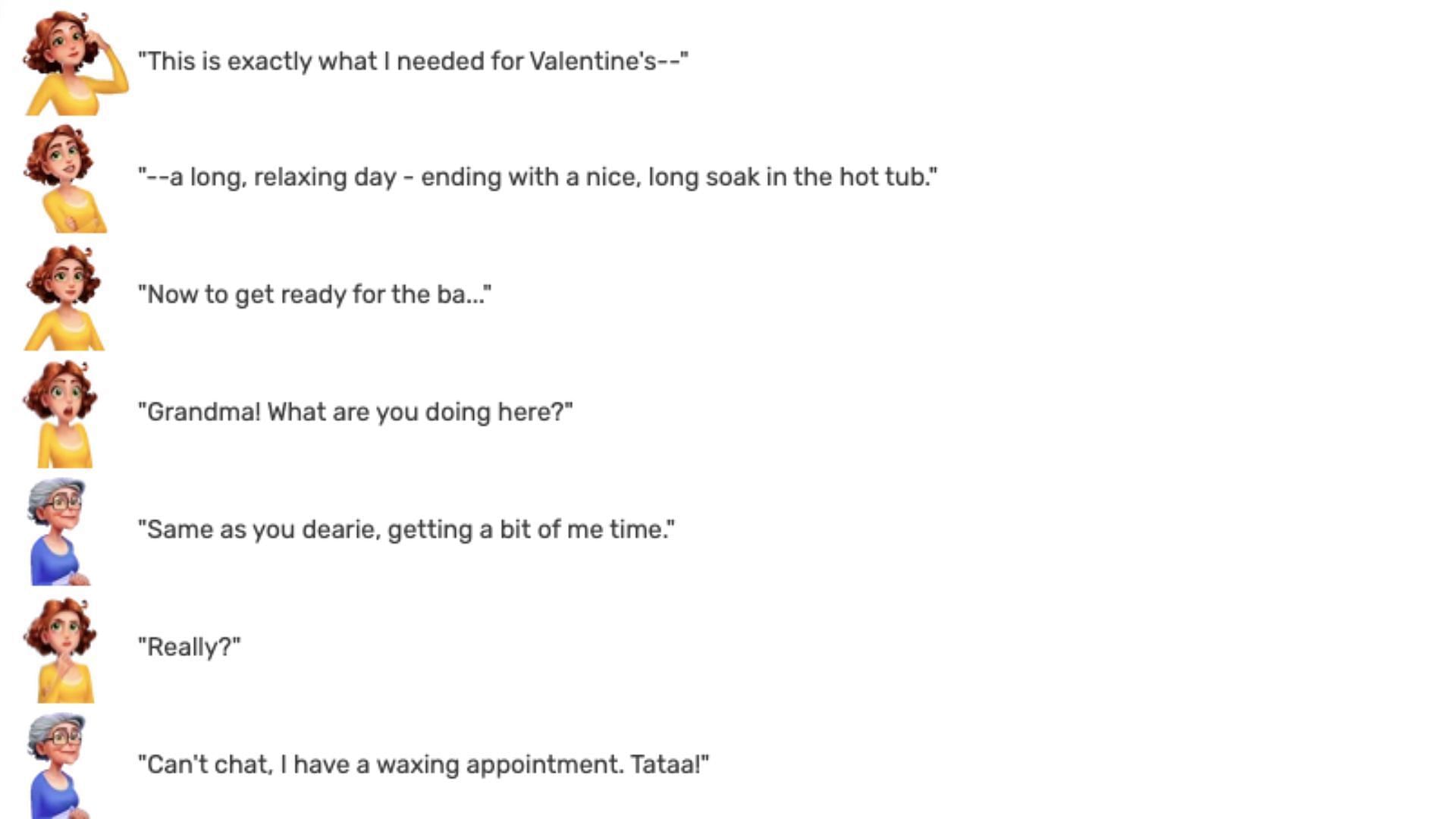 Conversation snippet after getting Hot Tub (Image via Merge Mansion Fandom)