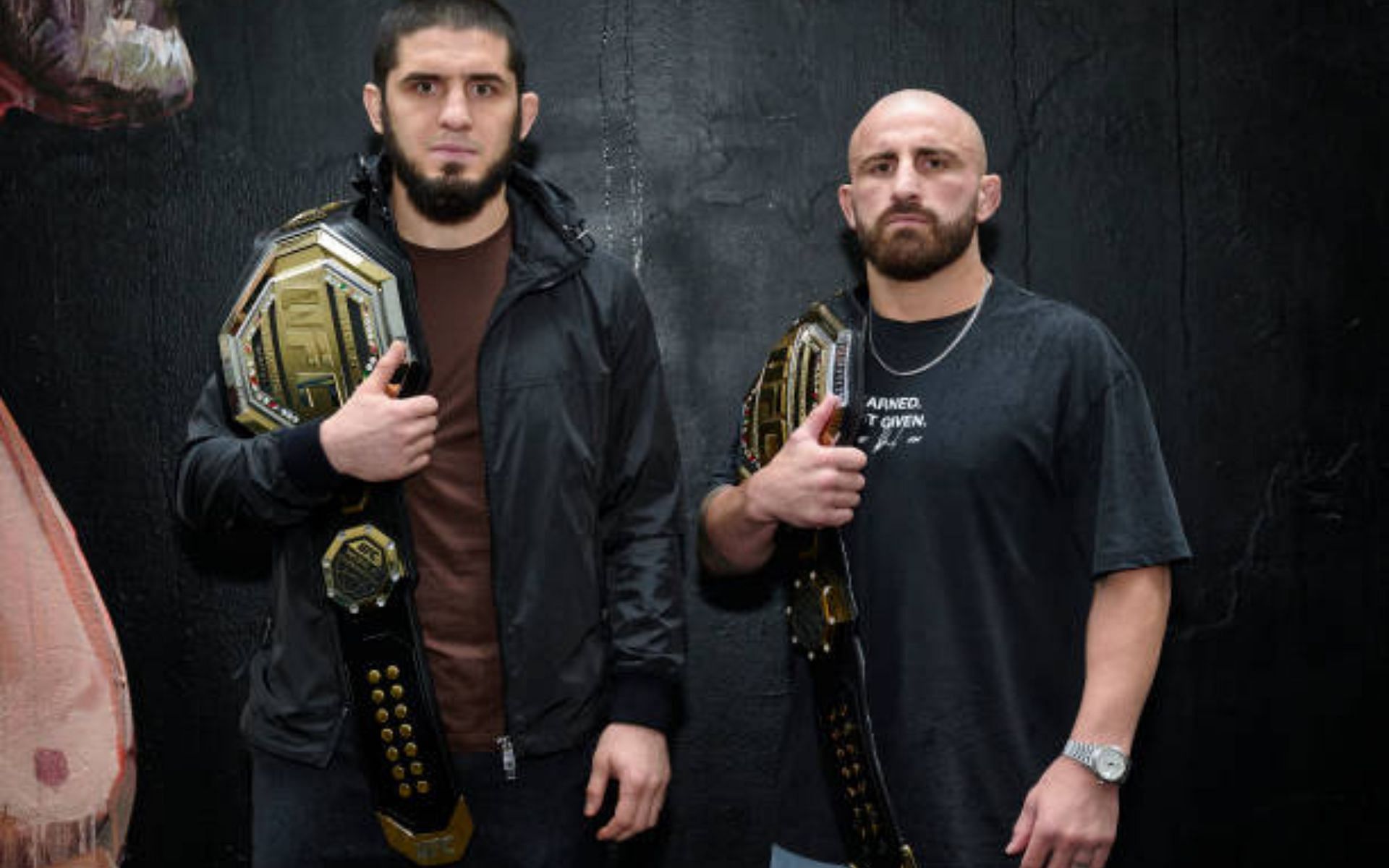 Islam Makhachev and Alexander Volkanovski [image courtesy of Brett Hemmings/Zuffa LLC via Getty Images]