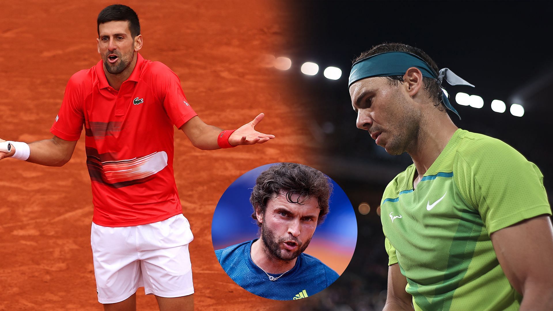 Novak Djokovic (L), Gilles Simon (Centre) and Rafael Nadal (R).