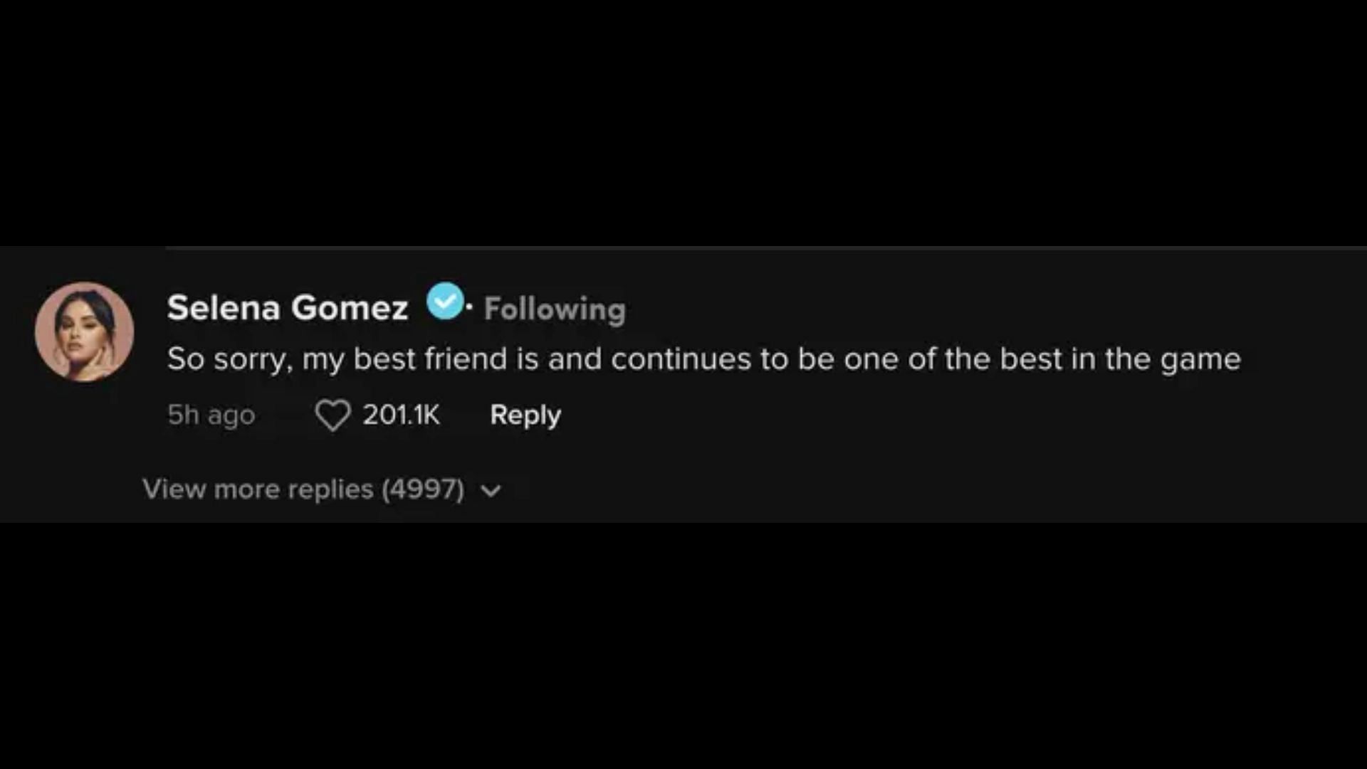 Screenshot of Selena Gomez&#039;s comment on a resurfaced TikTok video.