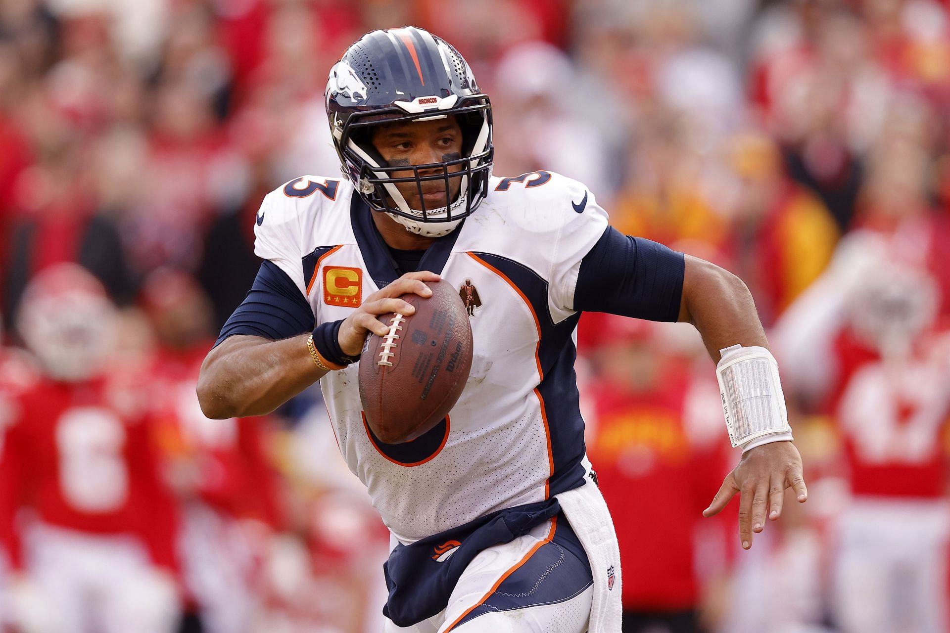 Russell Wilson at the Denver Broncos v Kansas City Chiefs game