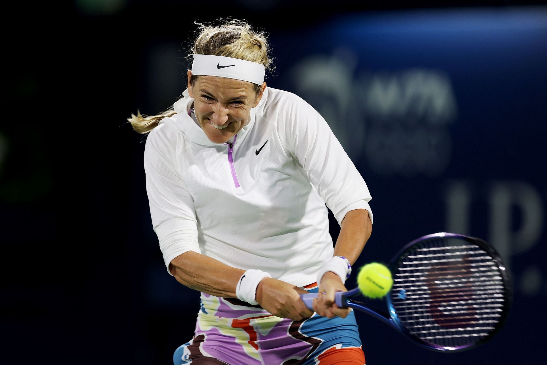Victoria Azarenka in action at the Dubai Duty-Free Tennis Championships 2023 - Day Two.