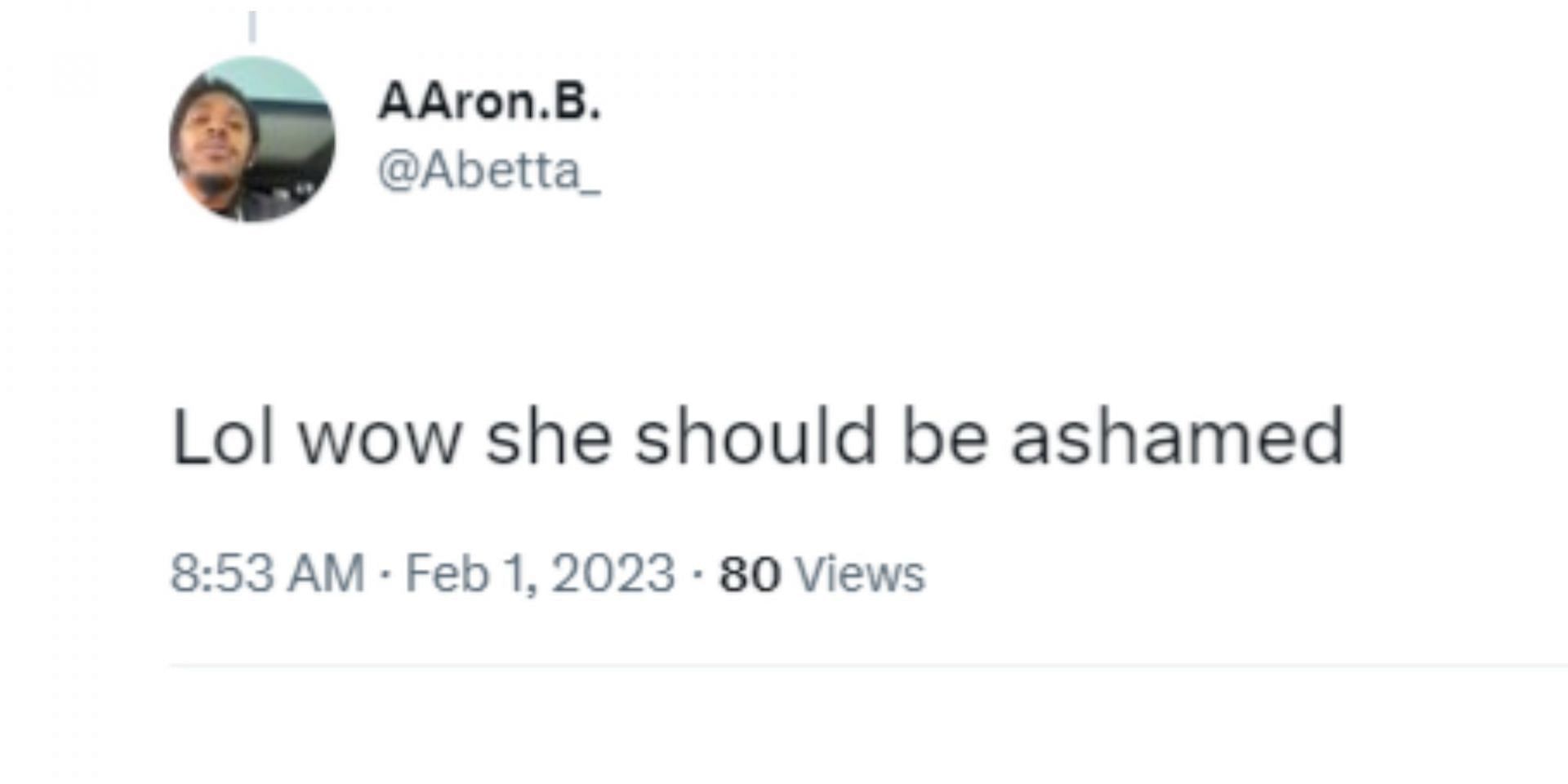 Netizen&#039;s reaction to Arlisha Boykins (Image via Twitter/@Abetta_)