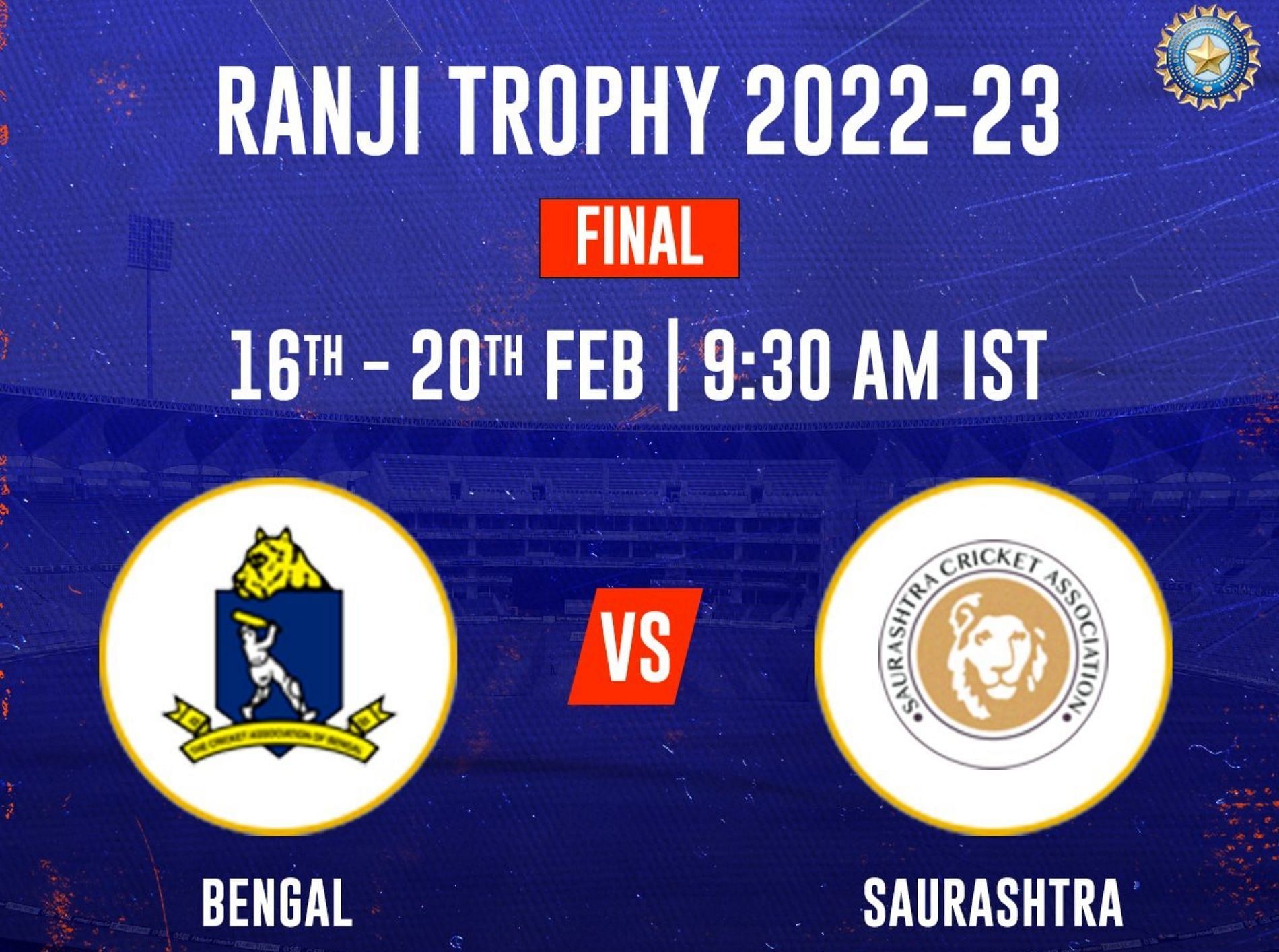BEN vs SAU Ranji Trophy 2022-23 final Telecast Channel Where to watch and live streaming details in India