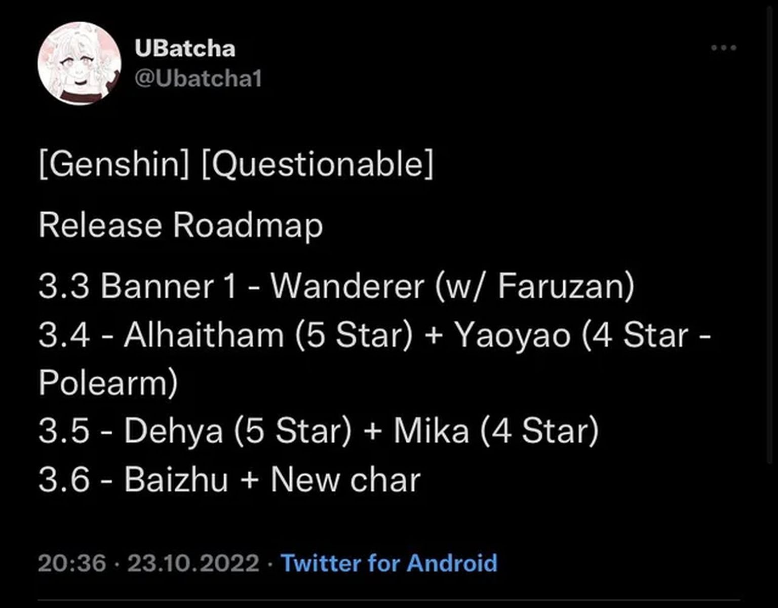 This old deleted Tweet did mention a new character (Image via Ubatcha)