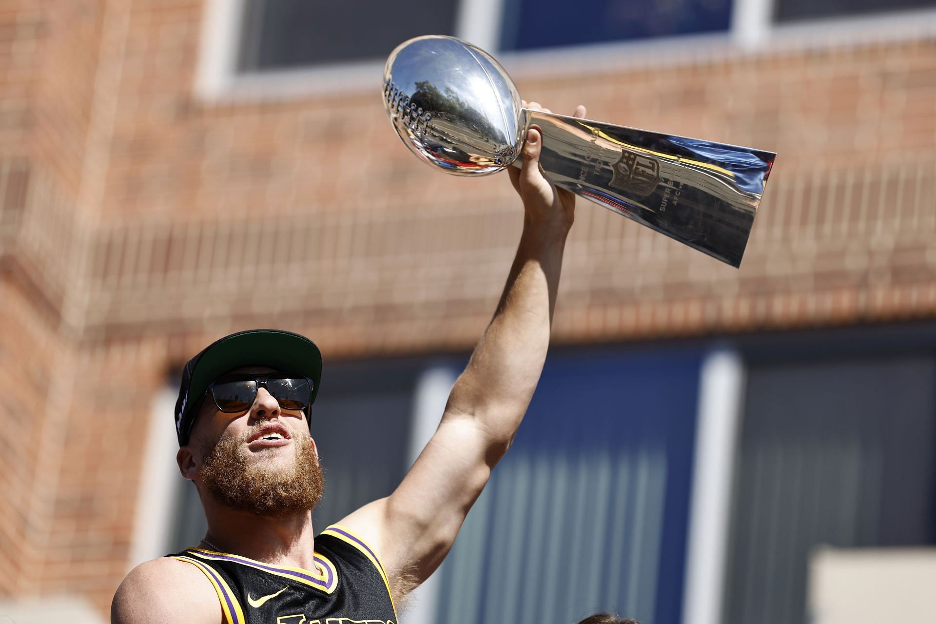 Cooper Kupp at Los Angeles Rams Super Bowl LVI victory parade and rally