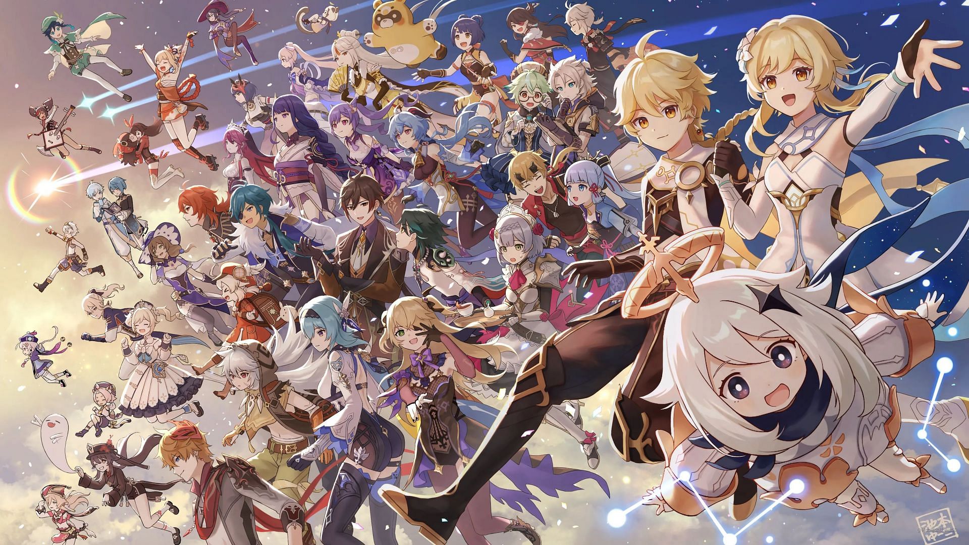 A photo featuring much of the game&#039;s cast (Image via HoYoverse)