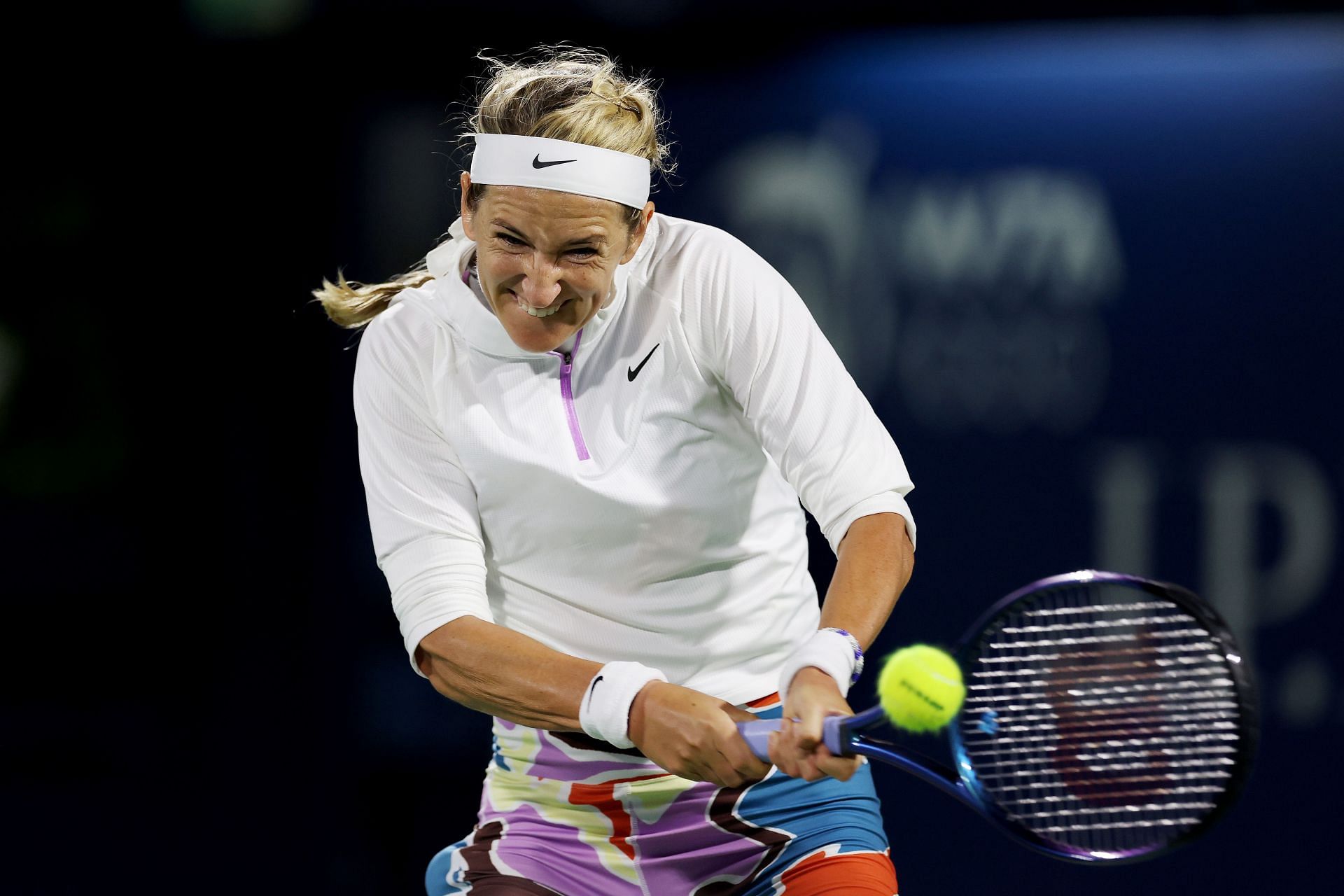 Victoria Azarenka during her first-round match against Anastasia Pavlyuchenkova at the Dubai Tennis Championships