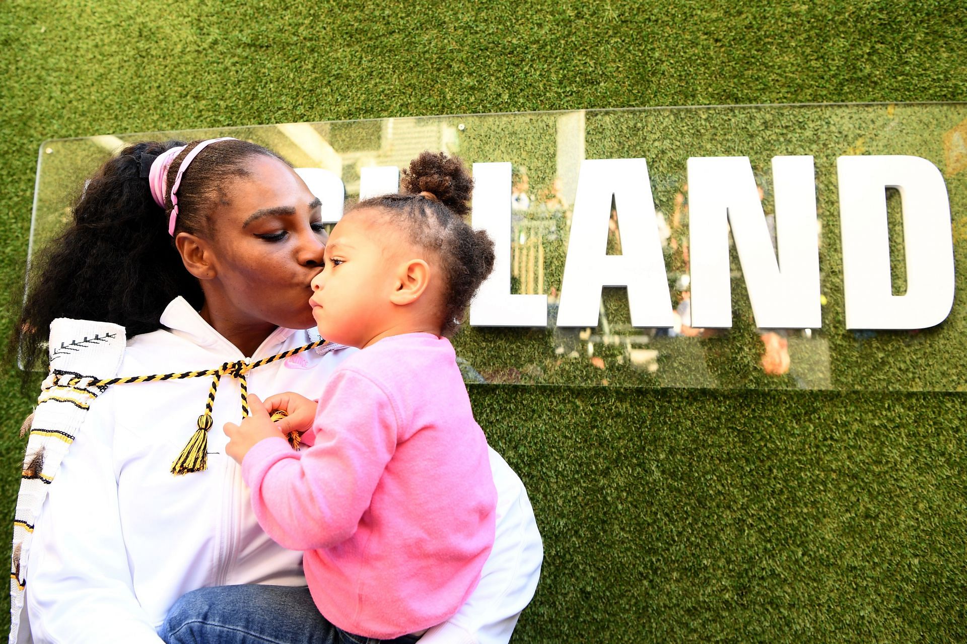 Serena Williams with her daughter Olympia at the 2020 Women's ASB Classic.