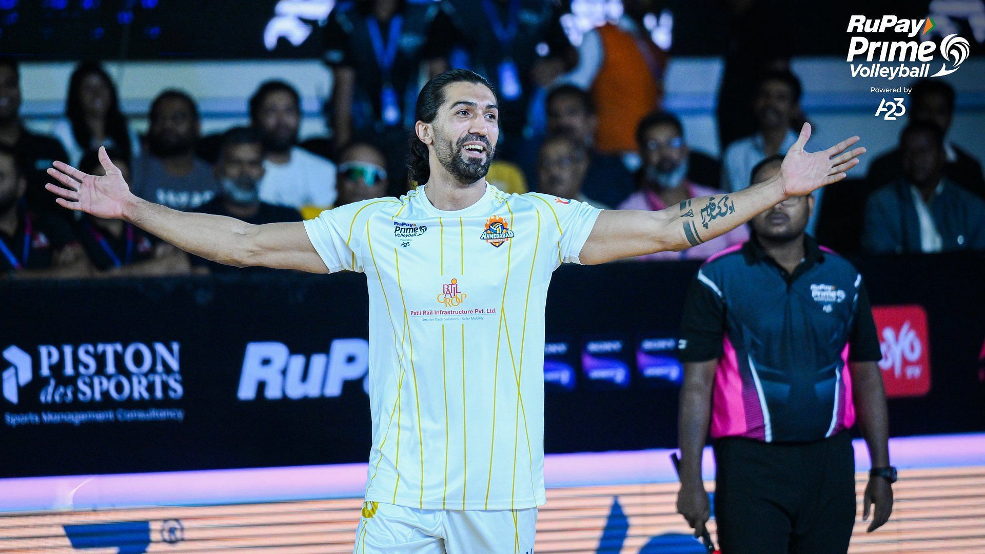 Danial Moatazedi celebrating a point in an earlier match (Image Courtesy: Twitter/Prime Volleyball)