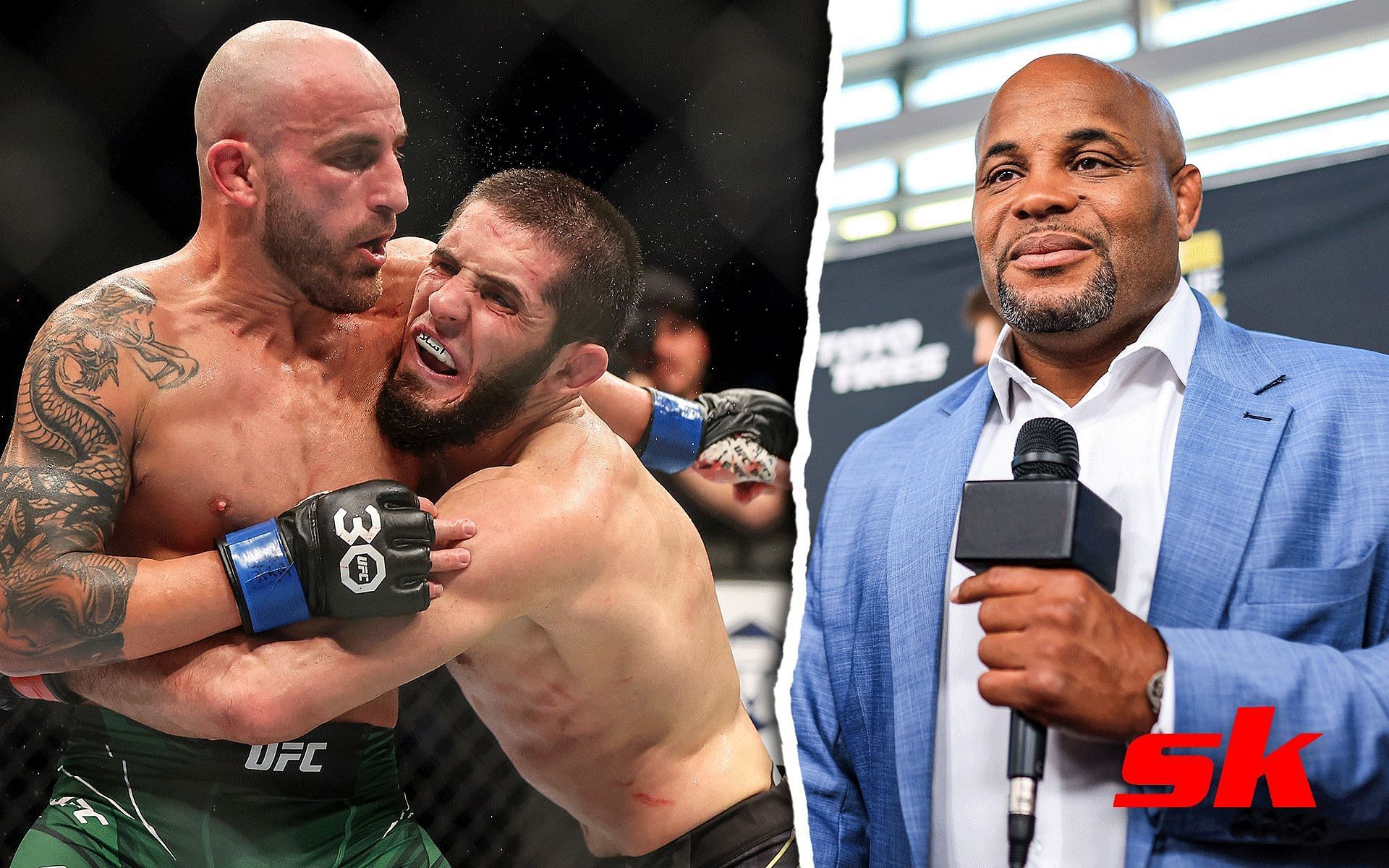 Alexander Volkanovski and Islam Makhachev (left) Daniel Cormier (right)