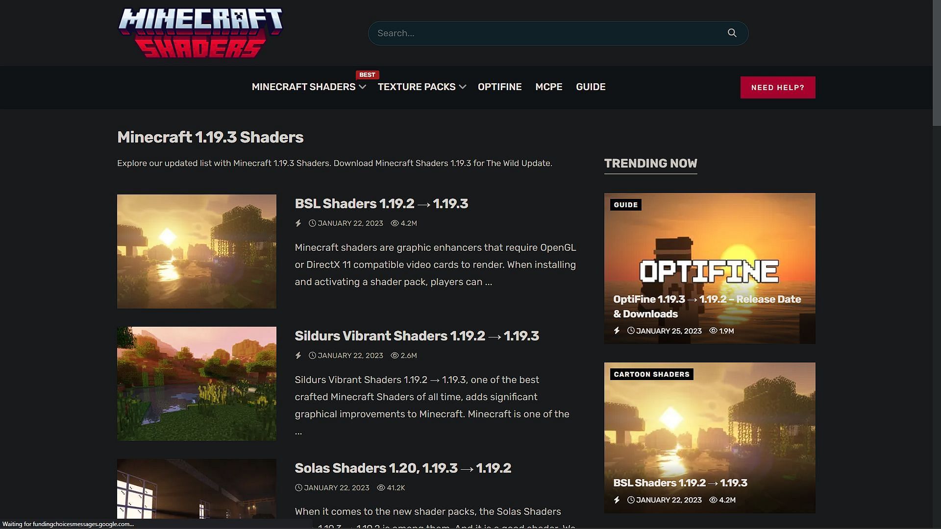 Select your favorite shader and download it for Minecraft 1.19.3 (Image via Sportskeeda)