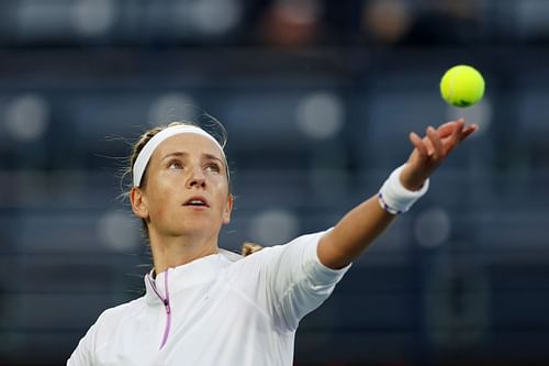 Victoria Azarenka in action at the Dubai Duty-Free Tennis Championships- Day Two.