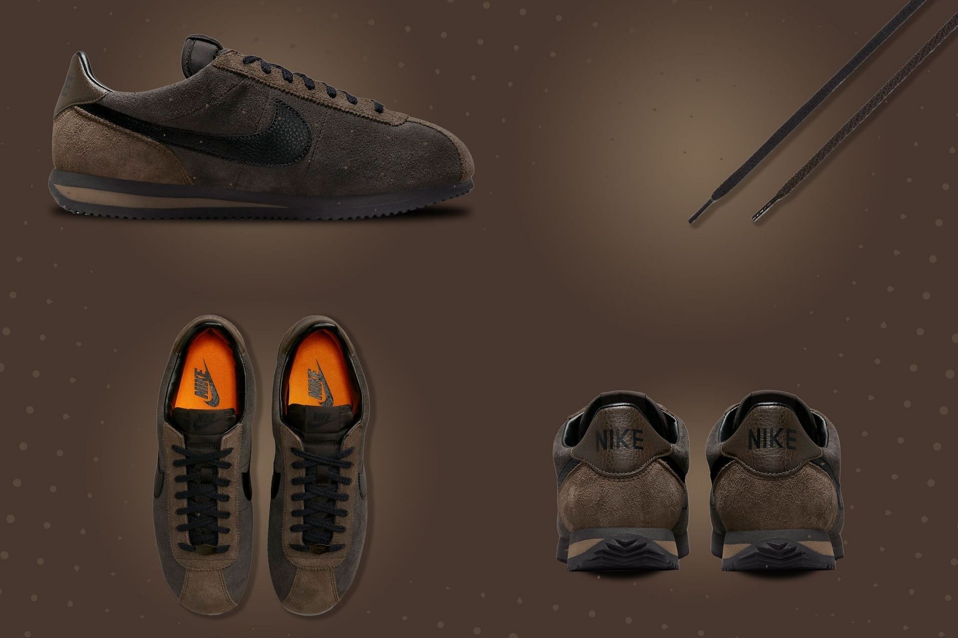 A detailed look at the upcoming Nike Cortez Velvet Brown shoes (Image via Sportskeeda)