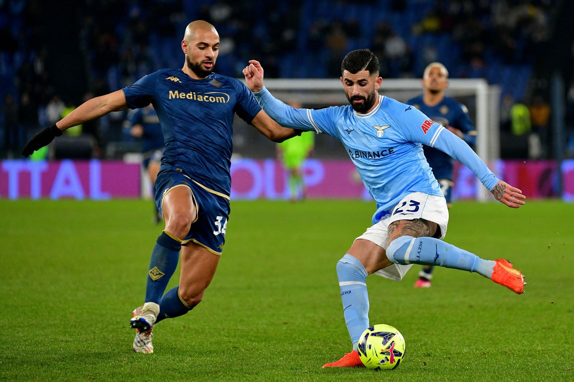 Amrabat in action for Fiorentina against Lazio in Serie A