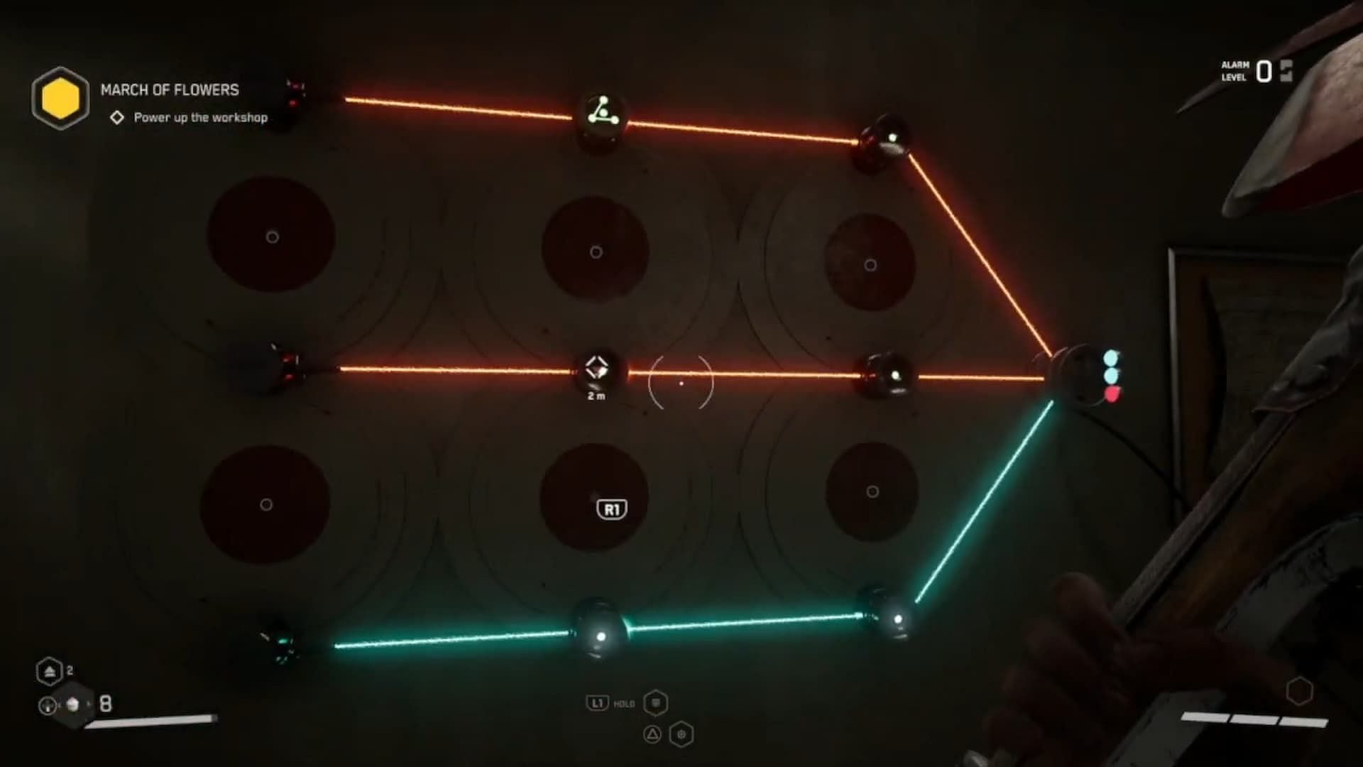This laser puzzle can be solved in two moves in Atomic Heart (Image via YouTube Channel Trophygamers)