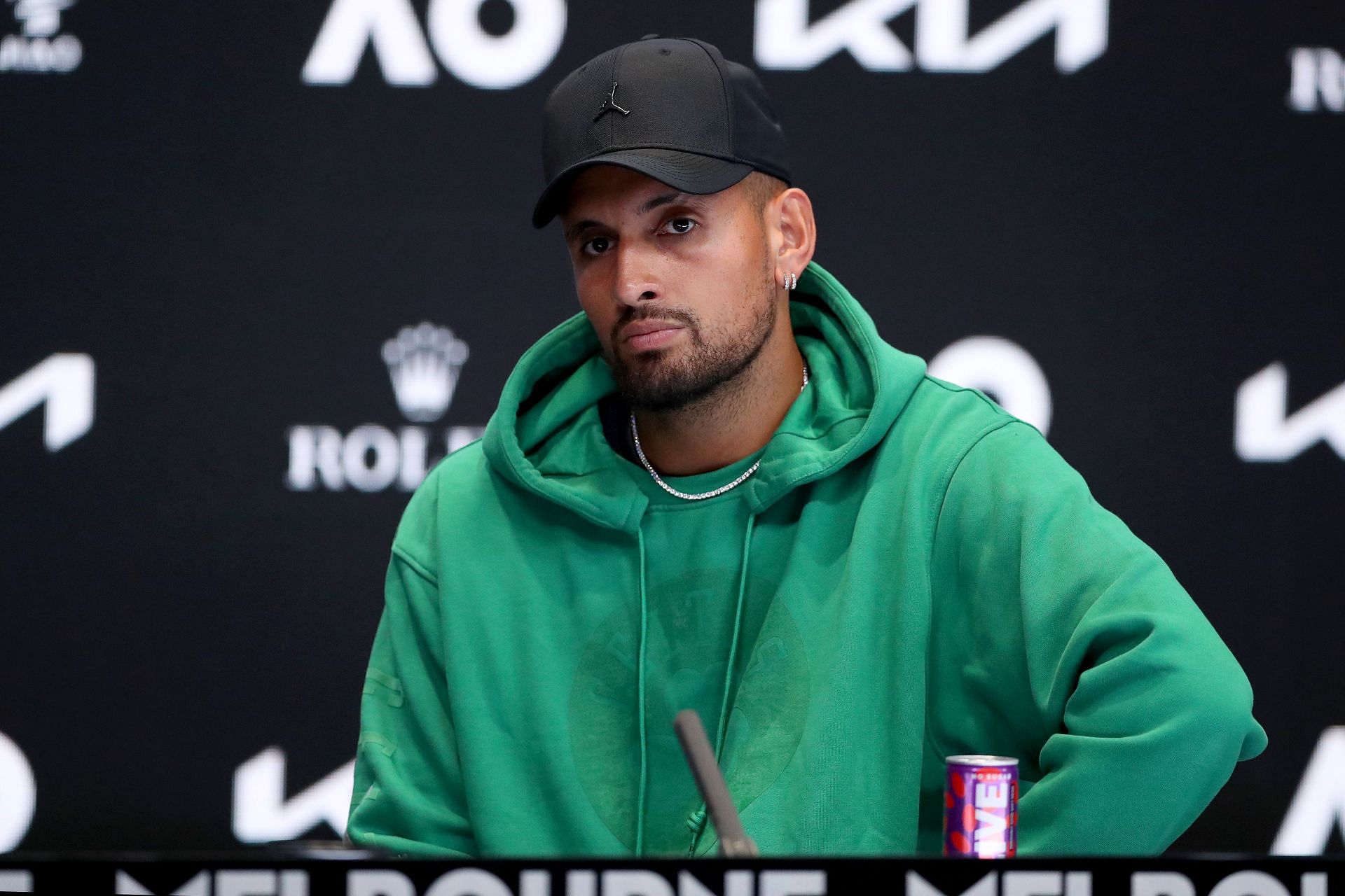 Nick Kyrgios pictured at a press conference ahead of the 2023 Australian Open.