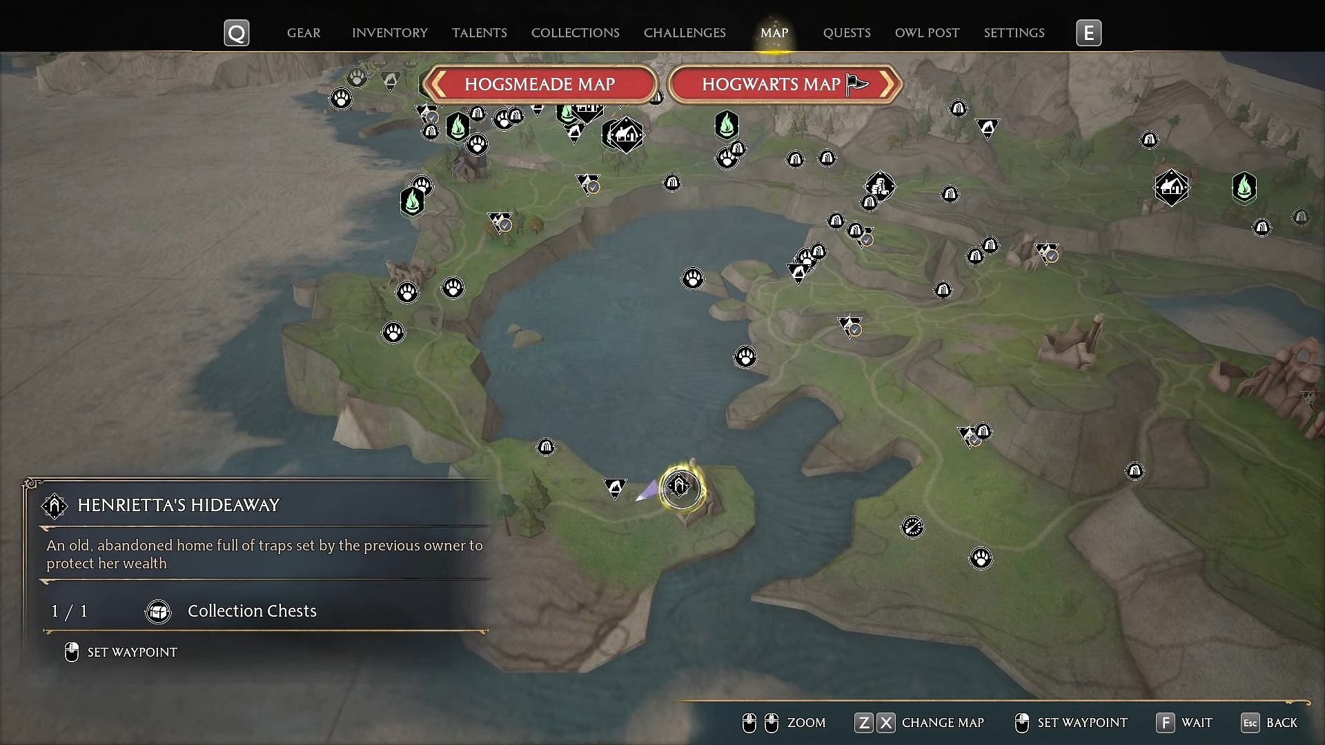 The location of Henrietta&#039;s Hideaway via the in-game map (Image via YouTube/ConCon)