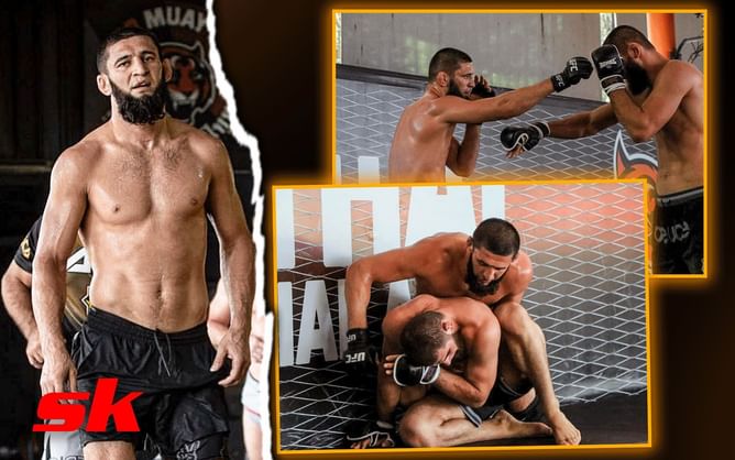 WATCH: Khamzat Chimaev looks massive pummeling down sparring partner at Tiger Muay Thai