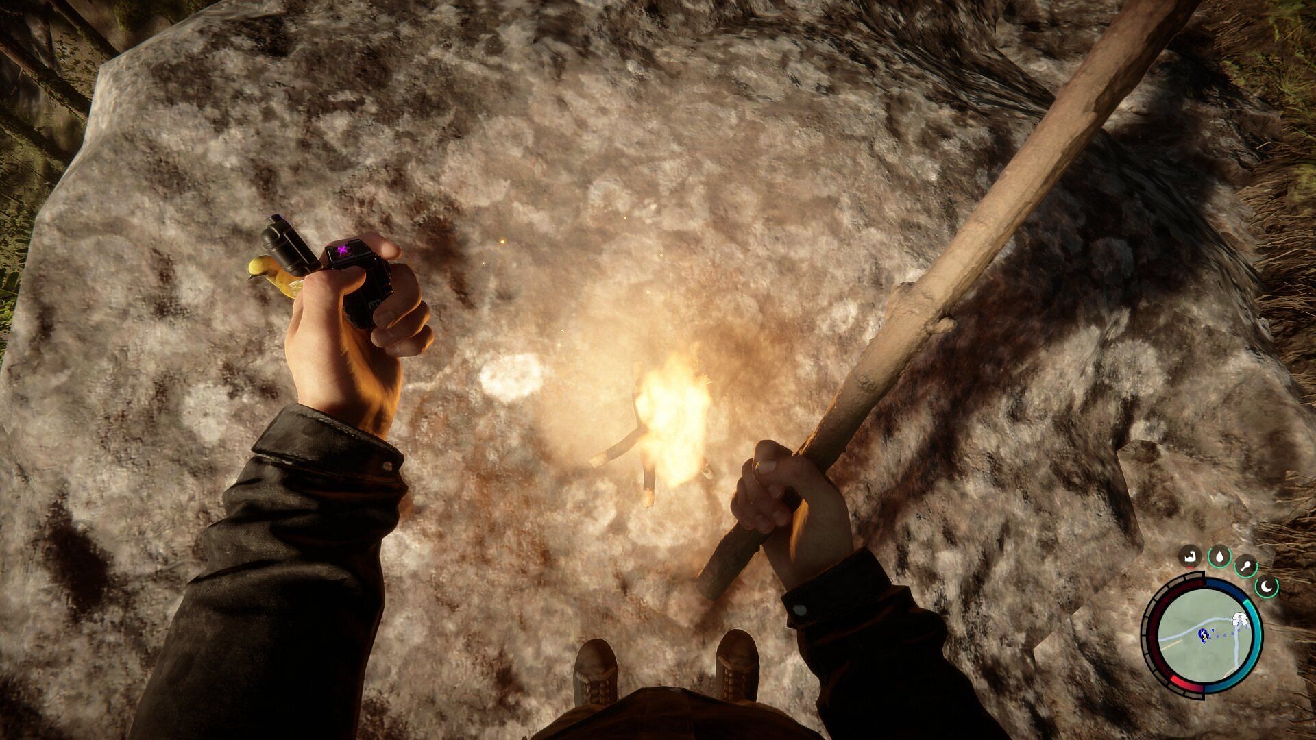 You can create fire using Sticks and Lighter in Sons of the Forest (Image via Endnight Games)