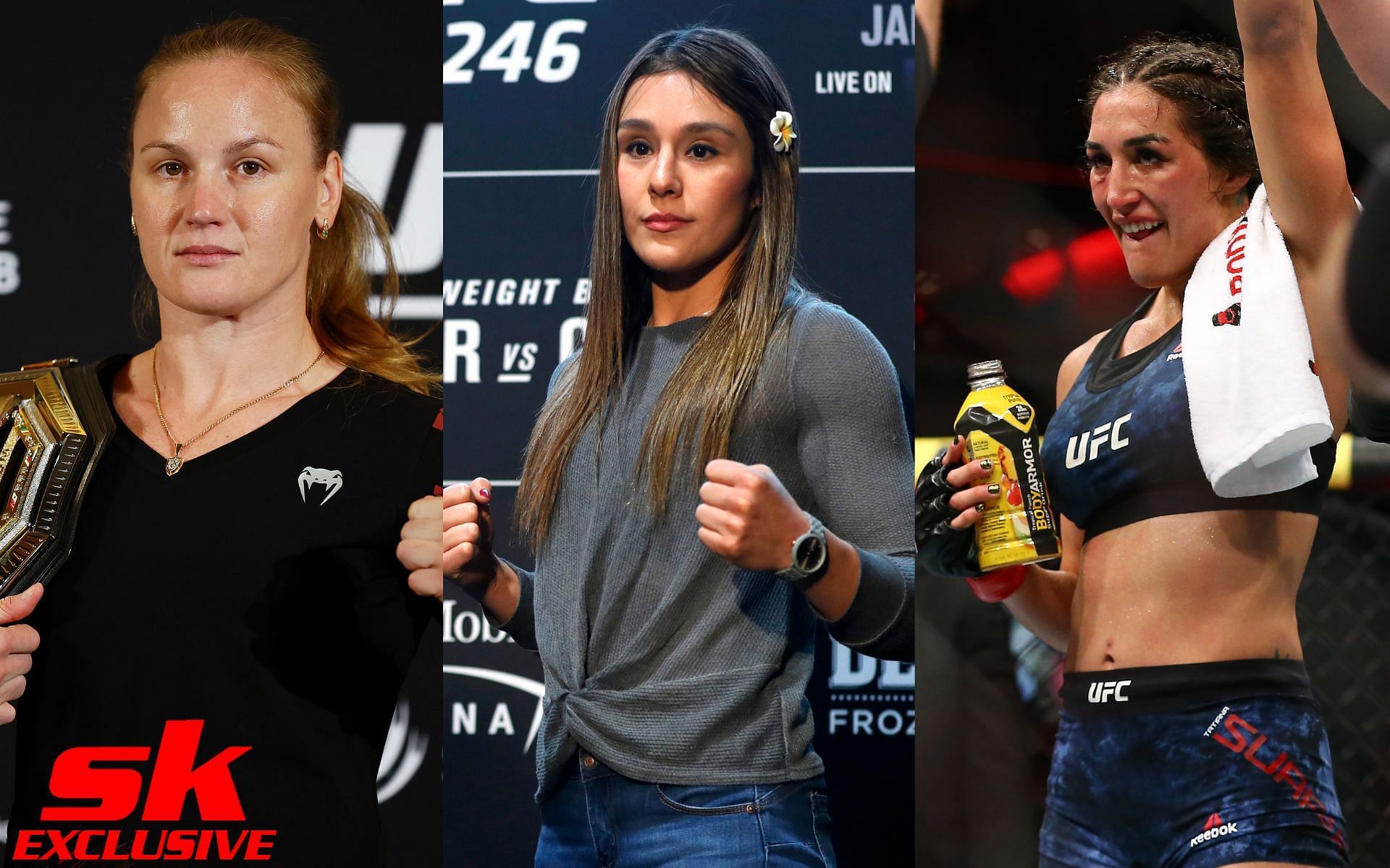 Valentina Shevchenko (left), Alexa Grasso (centre), Tatiana Suarez (right) 