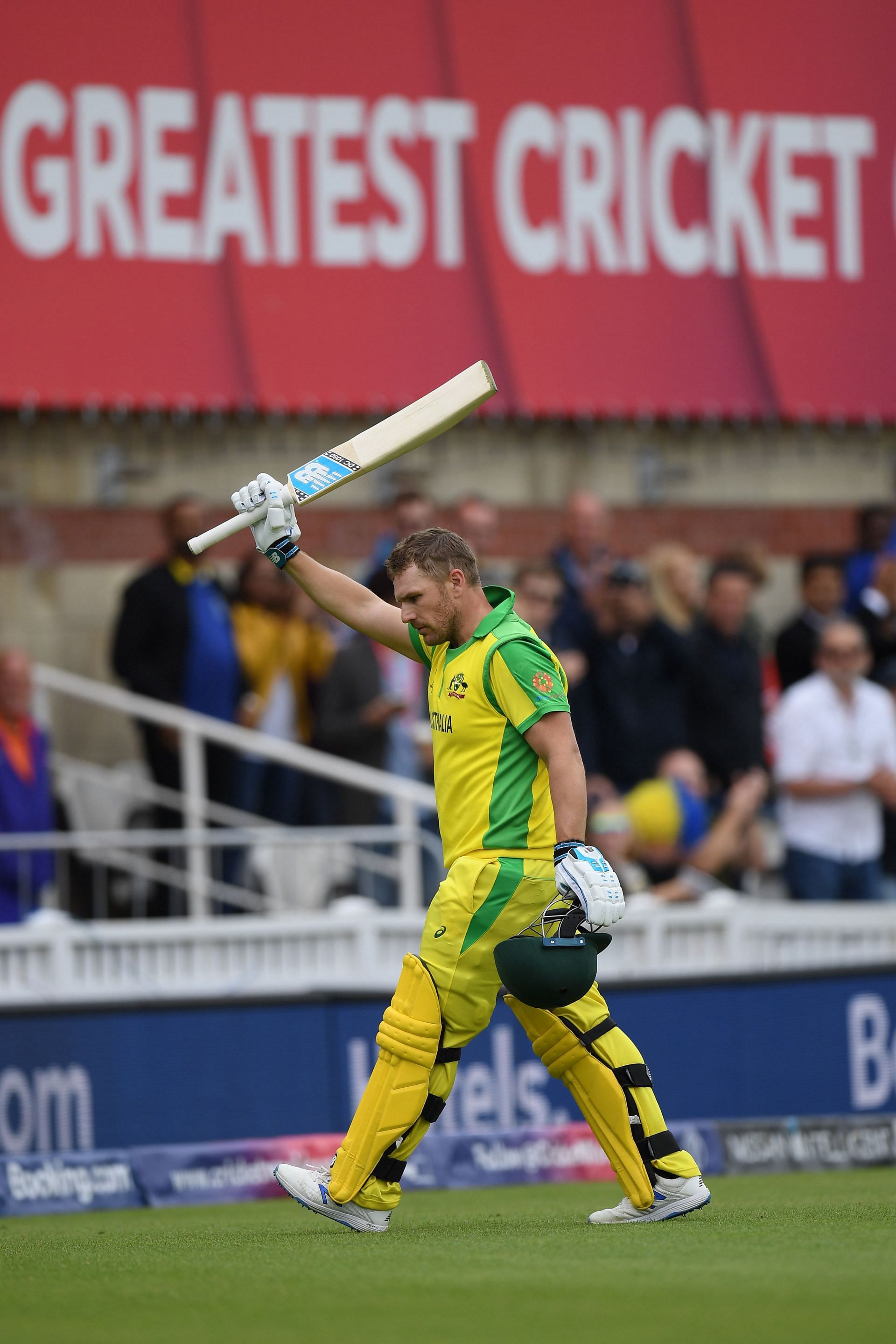 Finch acknowledges the crowd after being dismissed for 153