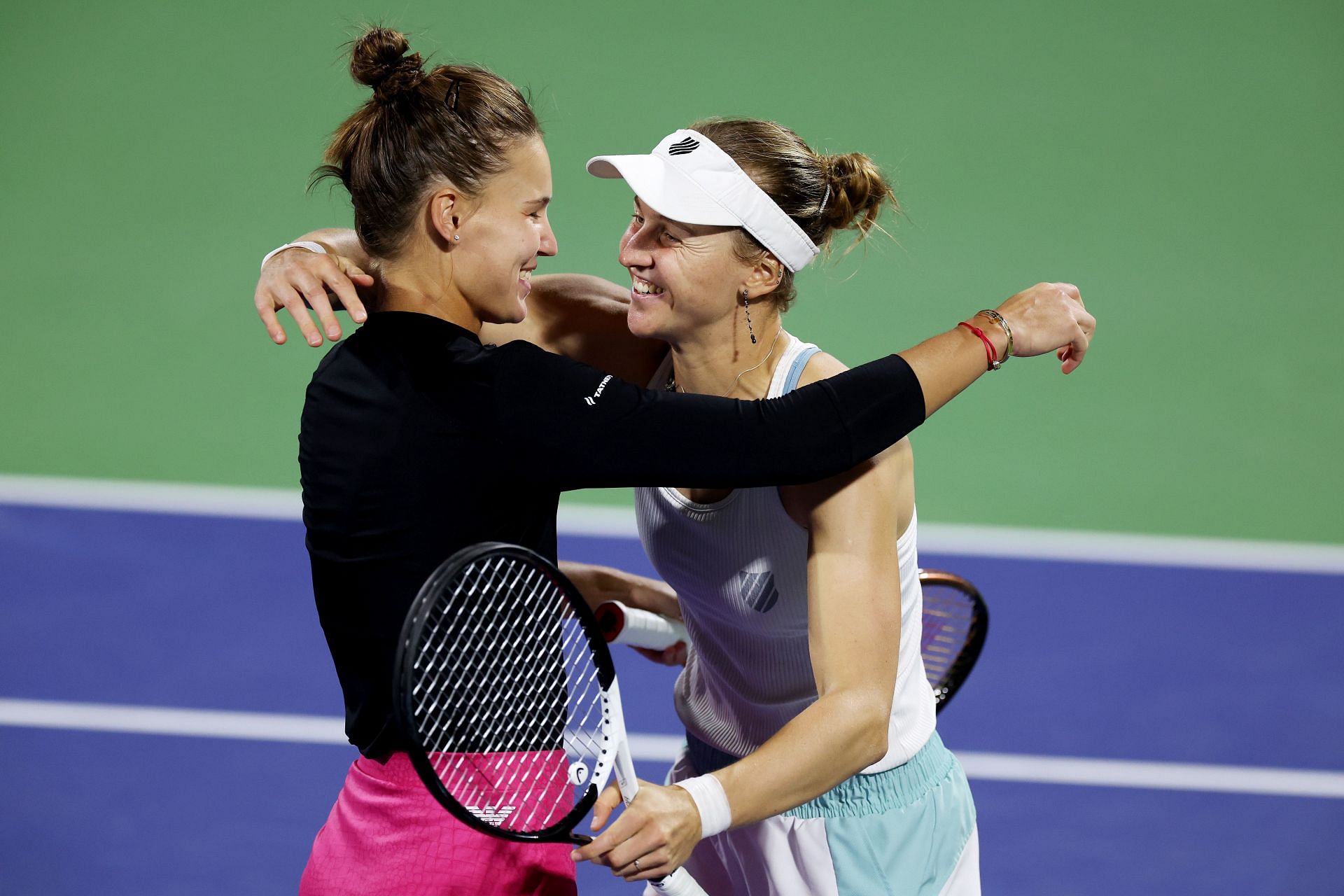 Veronika Kudermetova and Liudmila Samsonova celebrate their victory in the women&#039;s doubles final