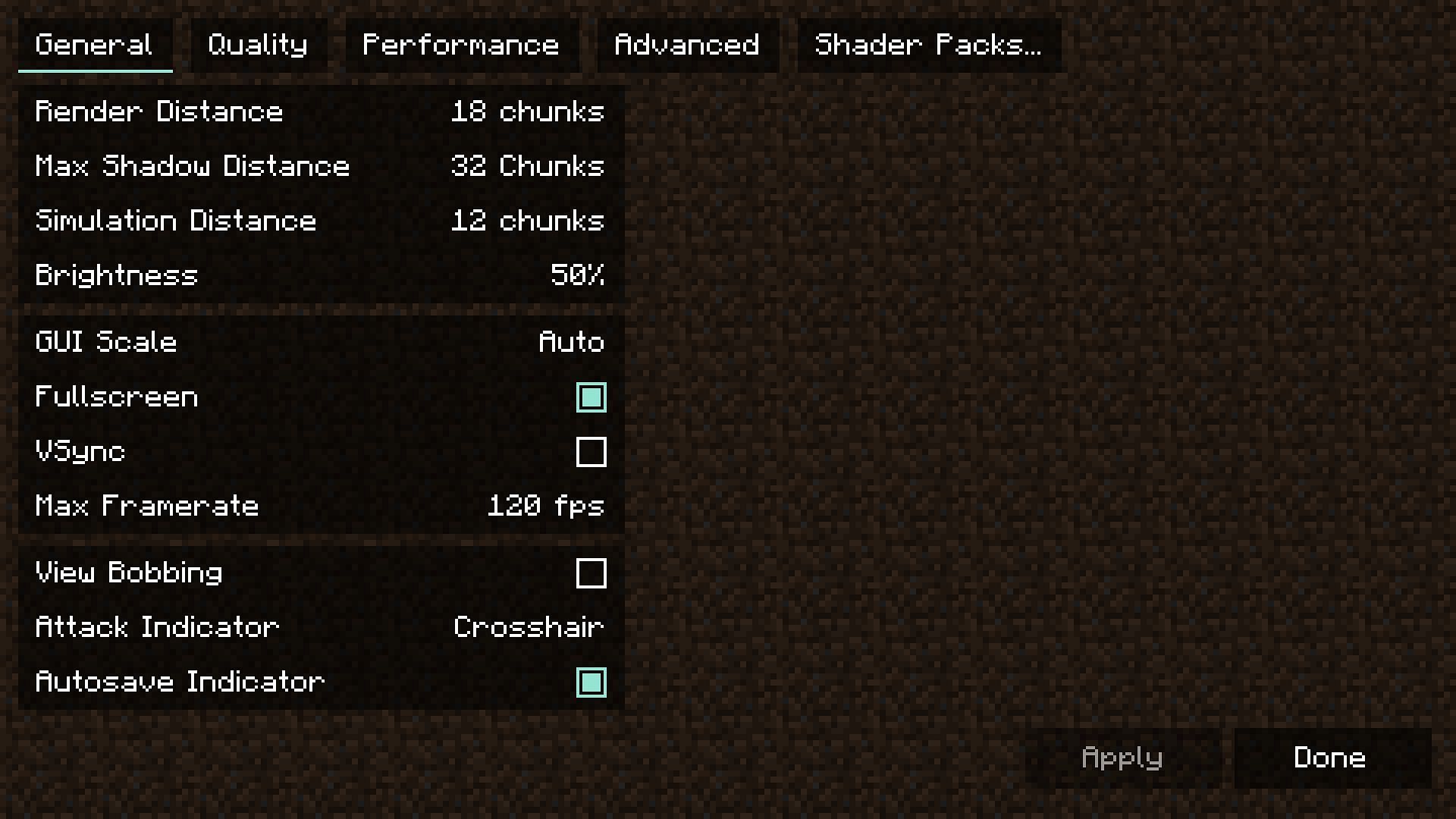 Video settings of the game (Image via Mojang)